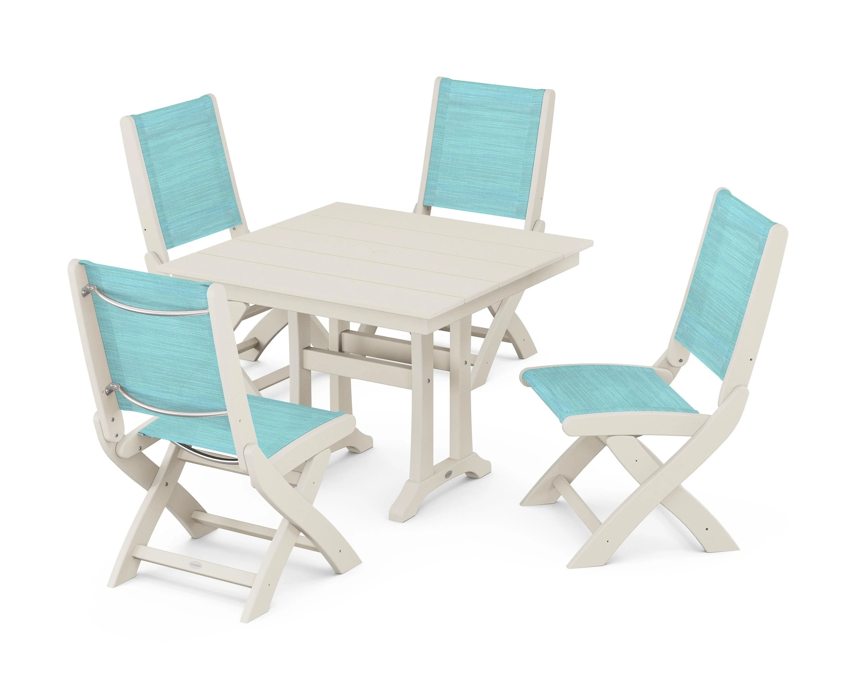 Coastal Folding Side Chair 5-Piece Farmhouse Dining Set With Trestle Legs - Image 71