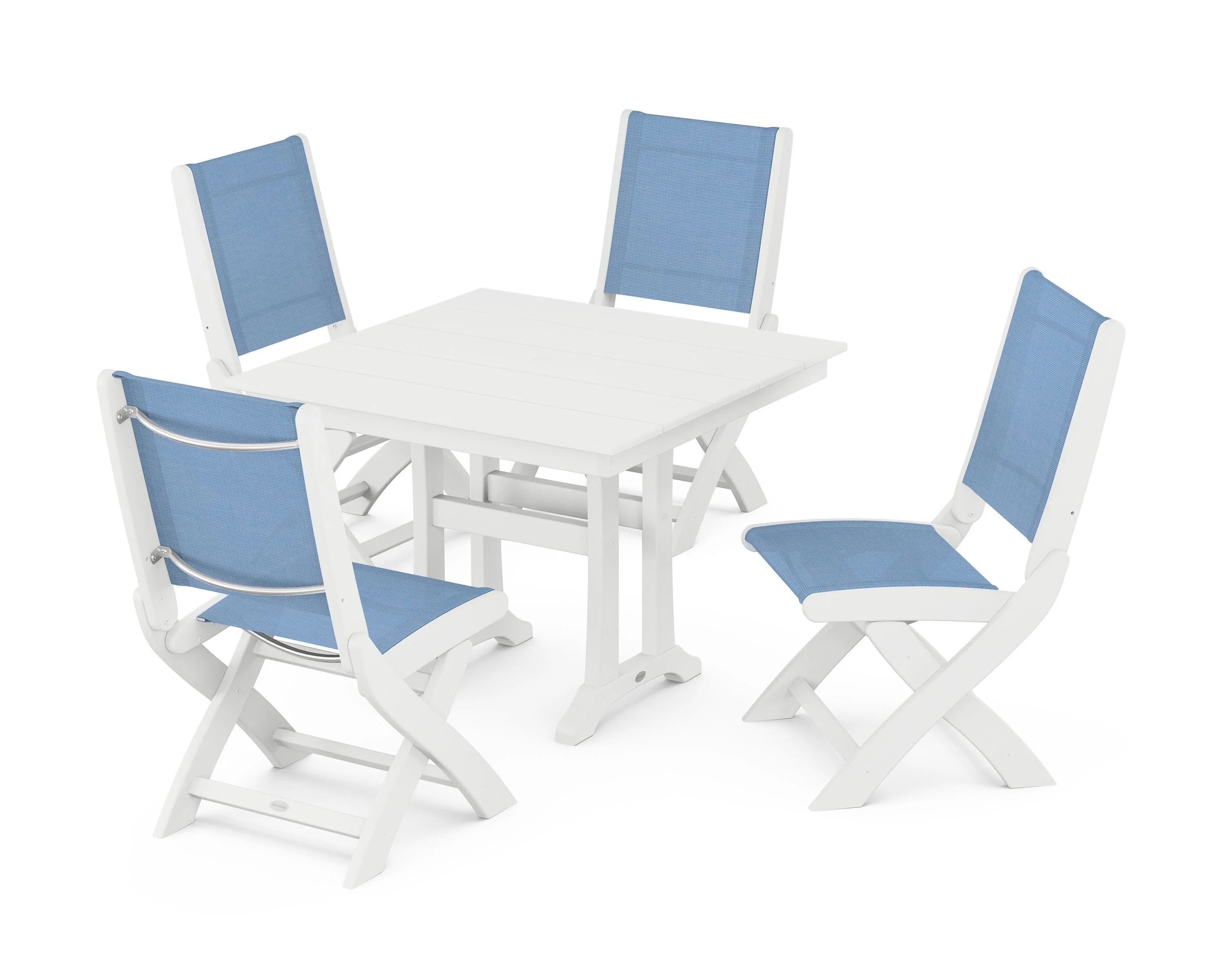 Coastal Folding Side Chair 5-Piece Farmhouse Dining Set With Trestle Legs - Image 73