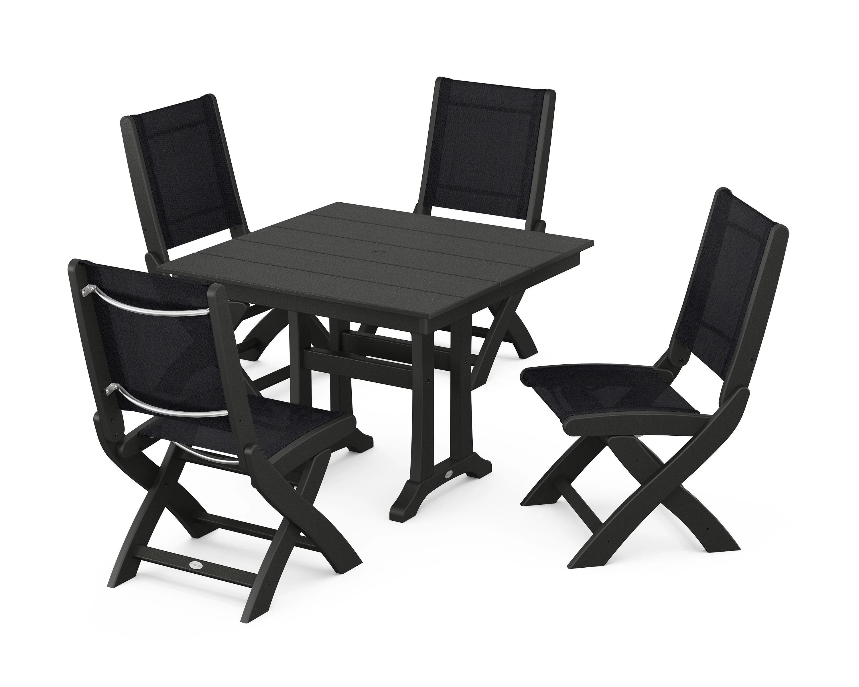 Coastal Folding Side Chair 5-Piece Farmhouse Dining Set With Trestle Legs - Image 74
