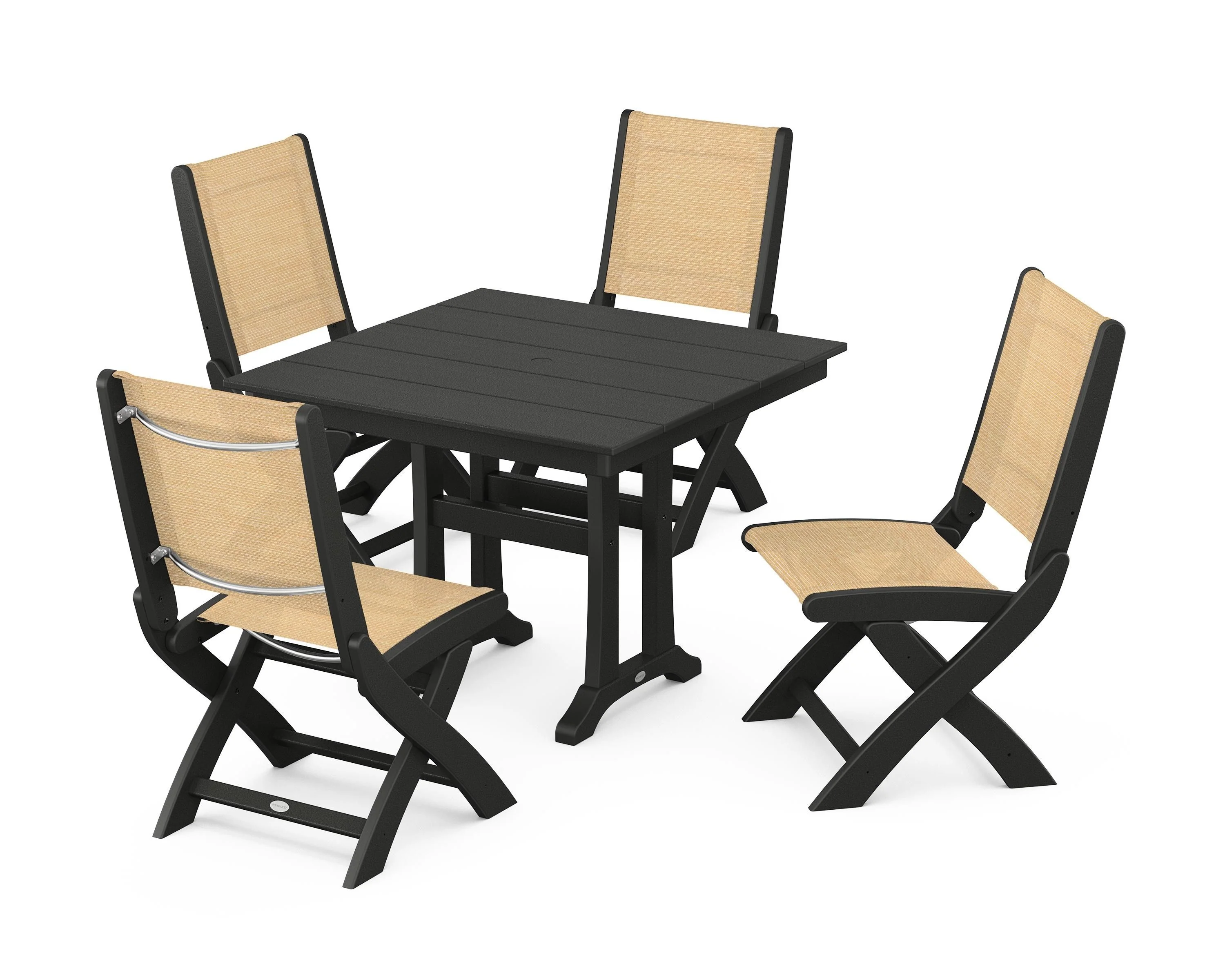 Coastal Folding Side Chair 5-Piece Farmhouse Dining Set With Trestle Legs - Image 75