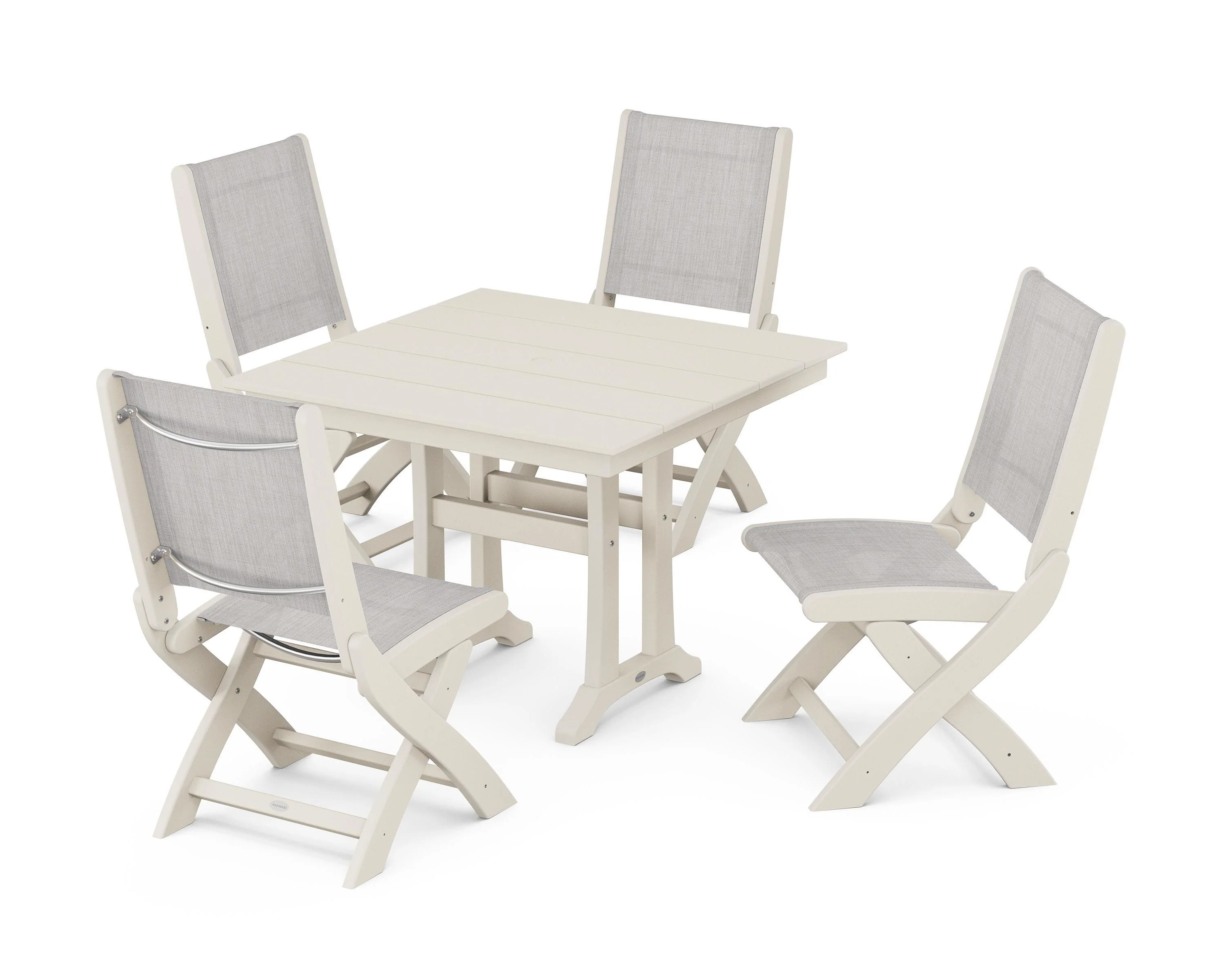 Coastal Folding Side Chair 5-Piece Farmhouse Dining Set With Trestle Legs - Image 76