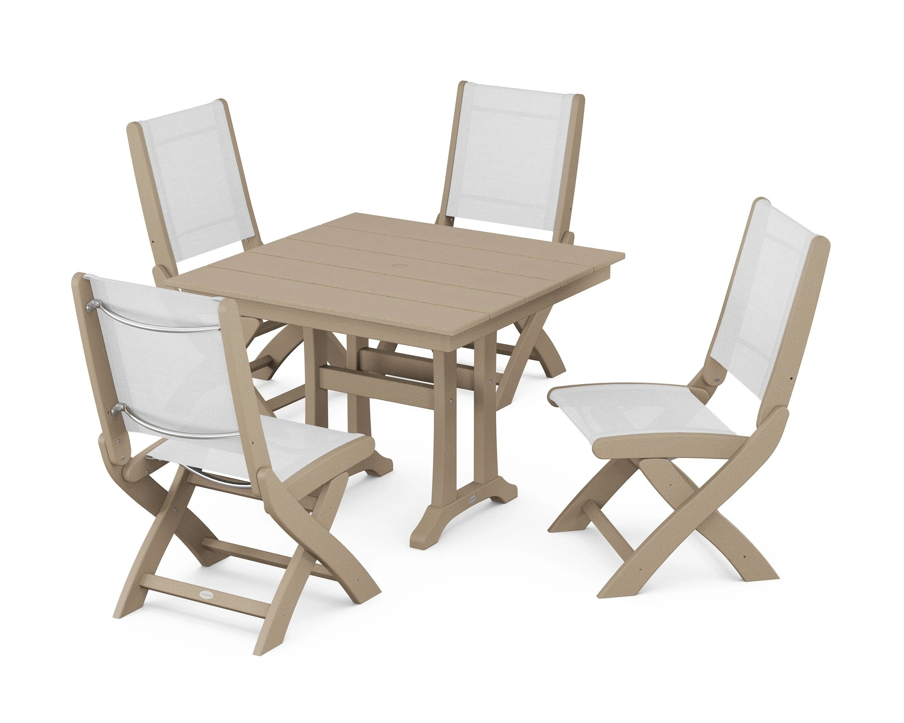 Coastal Folding Side Chair 5-Piece Farmhouse Dining Set With Trestle Legs - Image 79