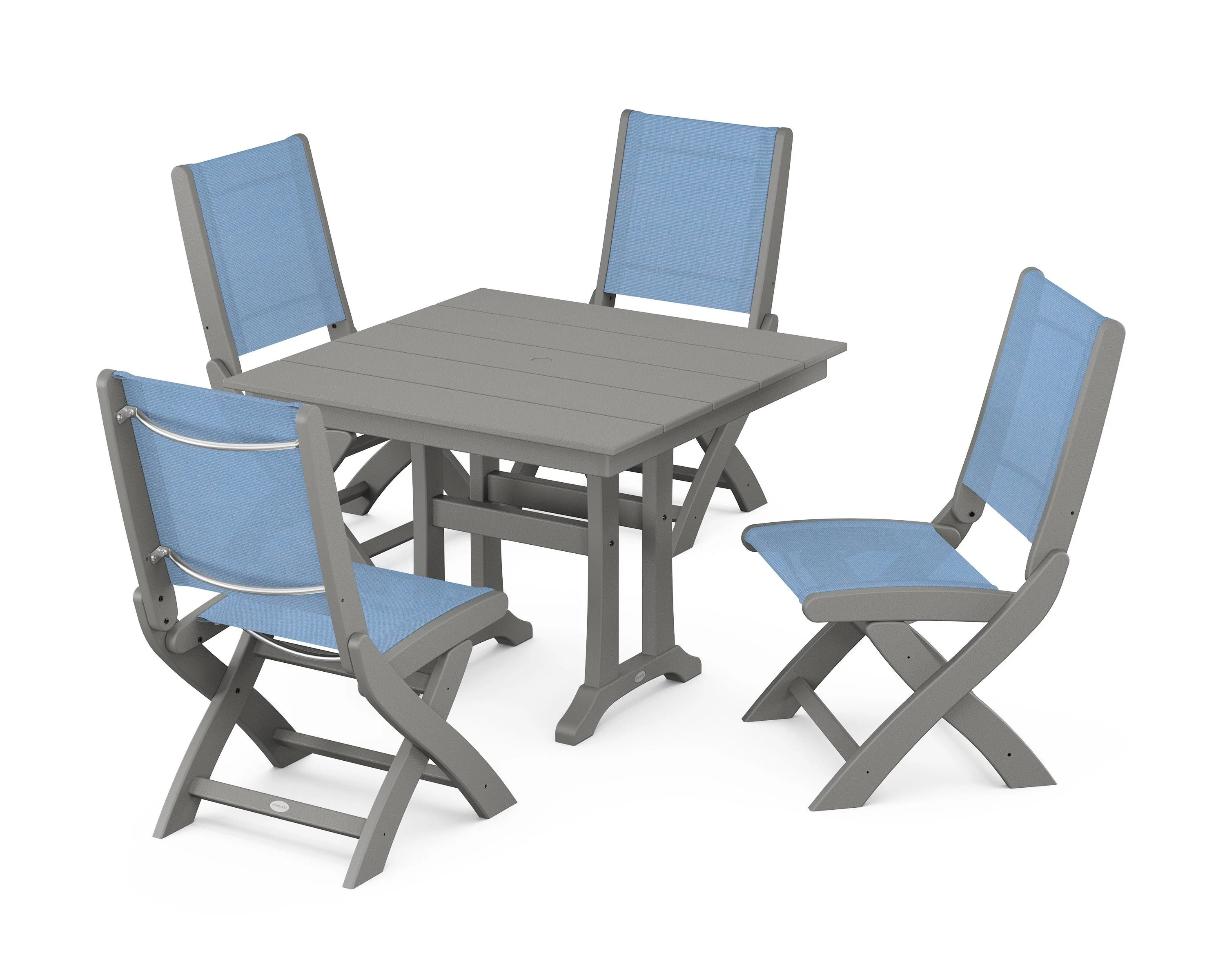 Coastal Folding Side Chair 5-Piece Farmhouse Dining Set With Trestle Legs - Image 81