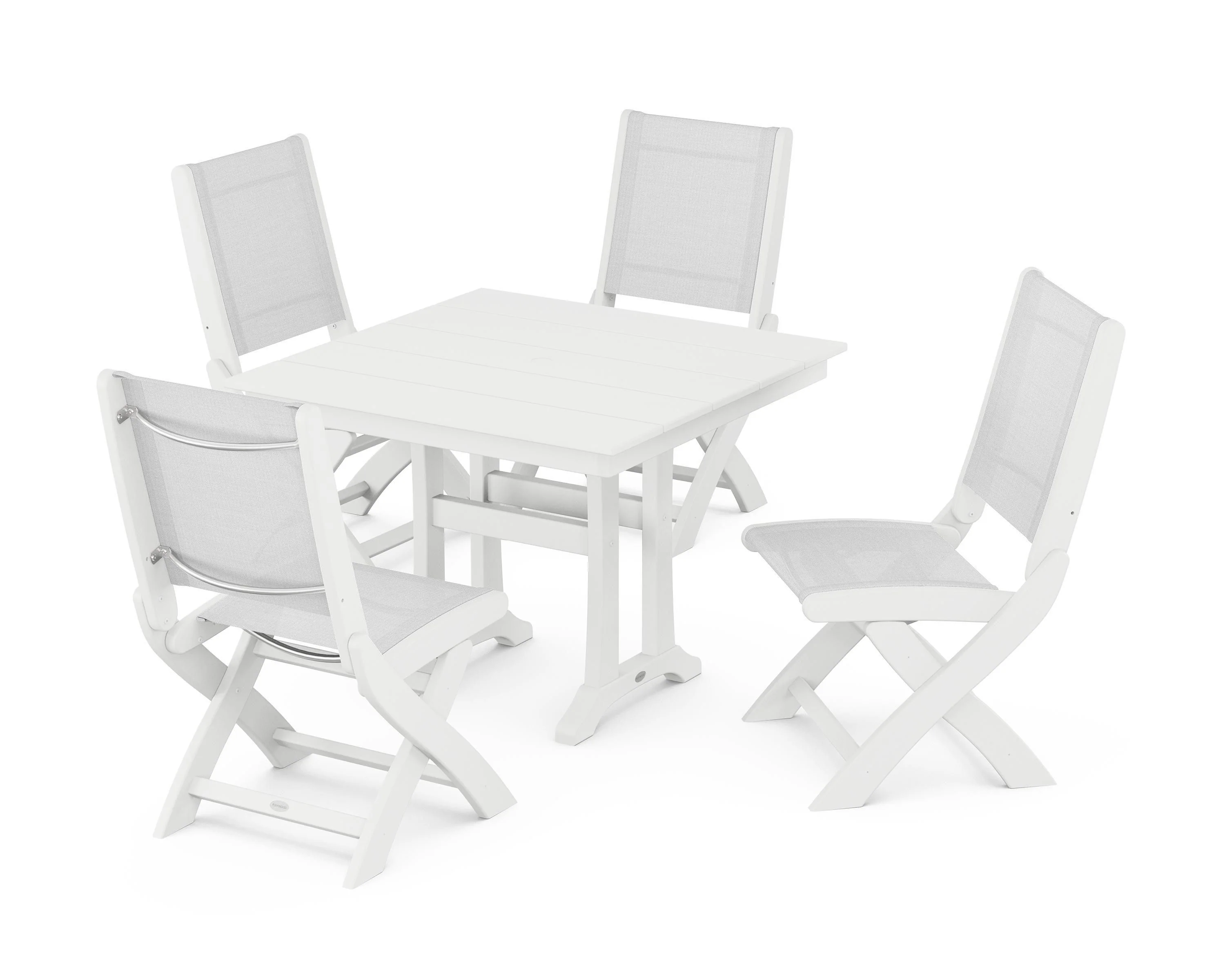 Coastal Folding Side Chair 5-Piece Farmhouse Dining Set With Trestle Legs - Image 82