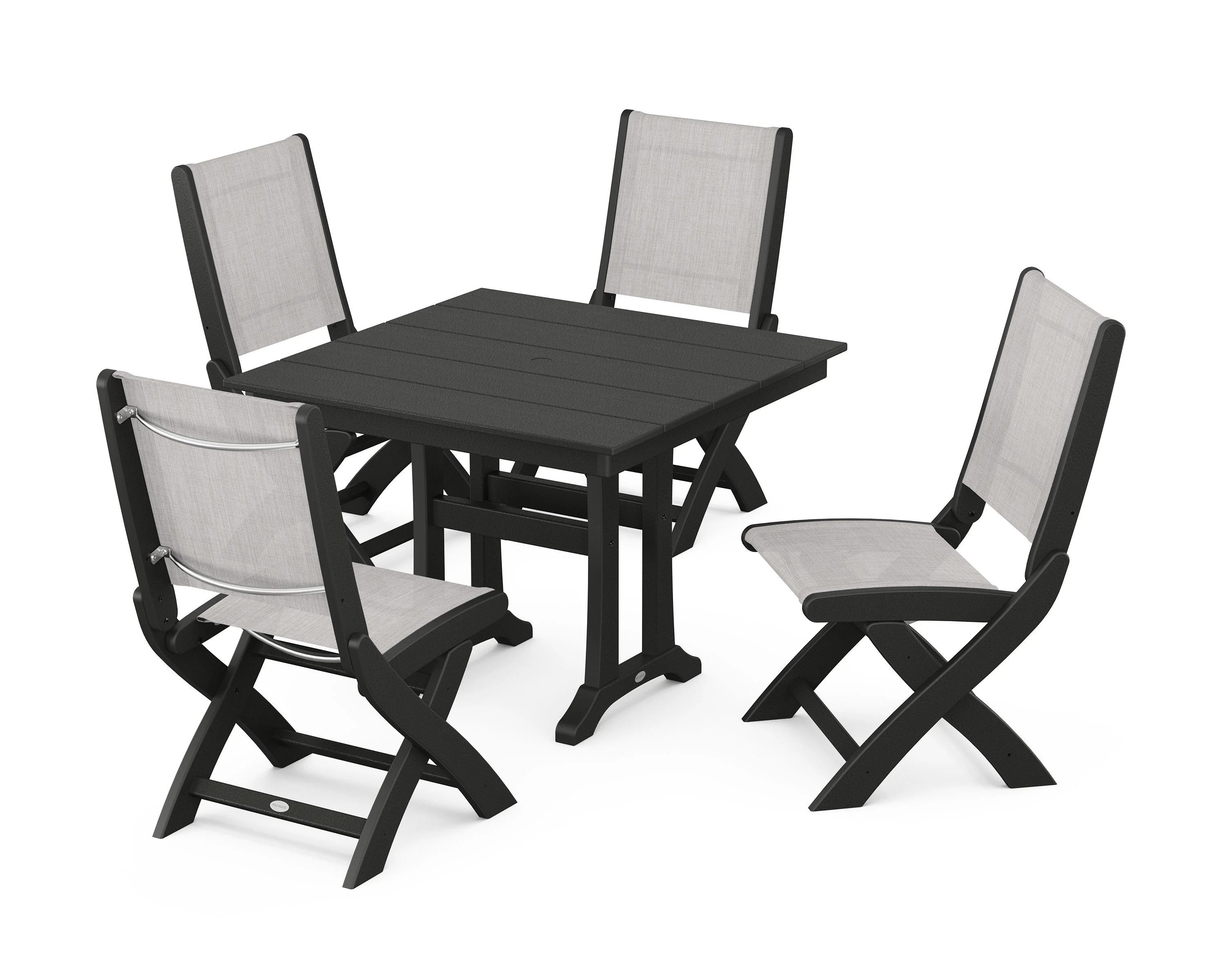 Coastal Folding Side Chair 5-Piece Farmhouse Dining Set With Trestle Legs - Image 84