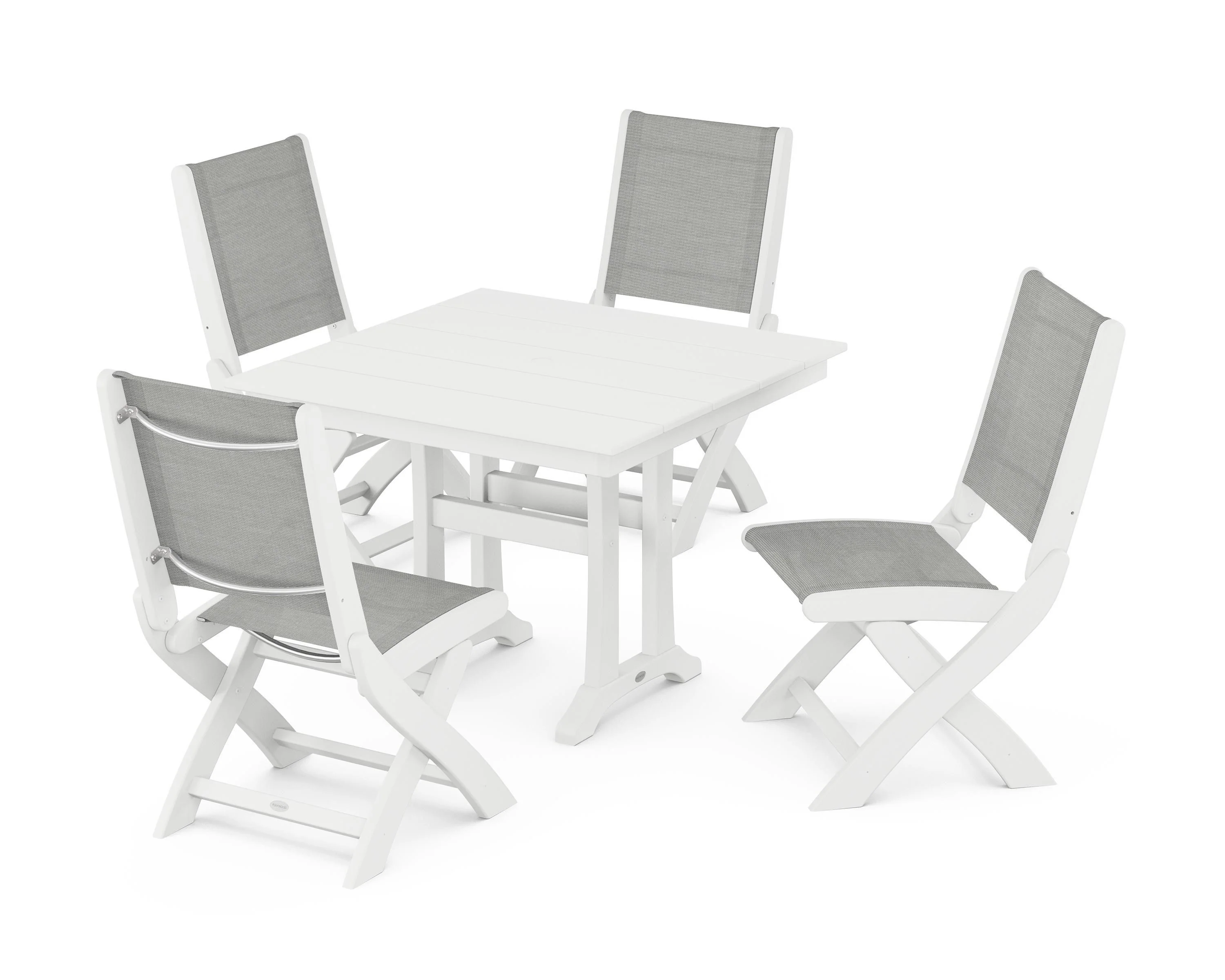 Coastal Folding Side Chair 5-Piece Farmhouse Dining Set With Trestle Legs - Image 85