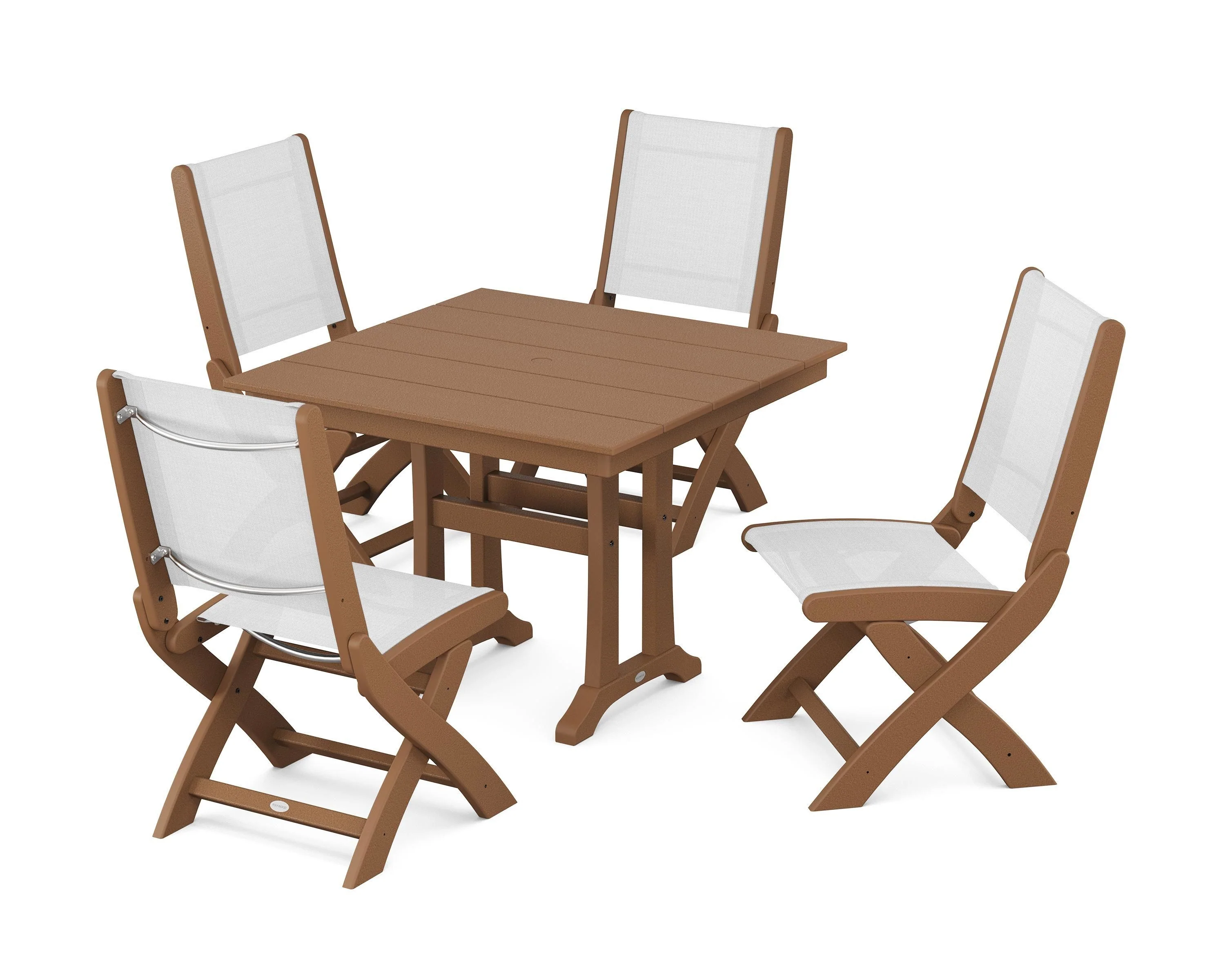 Coastal Folding Side Chair 5-Piece Farmhouse Dining Set With Trestle Legs - Image 86