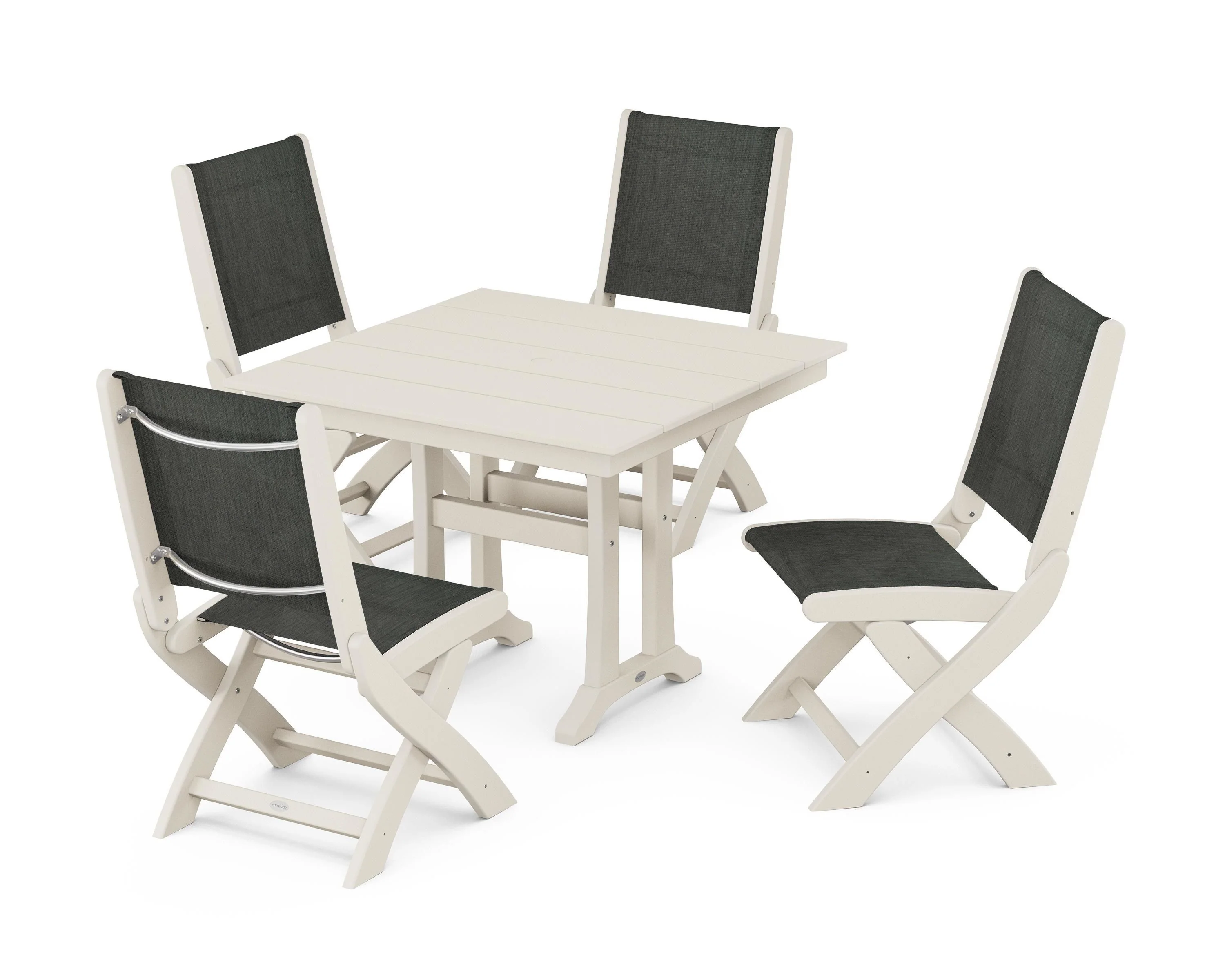 Coastal Folding Side Chair 5-Piece Farmhouse Dining Set With Trestle Legs - Image 87