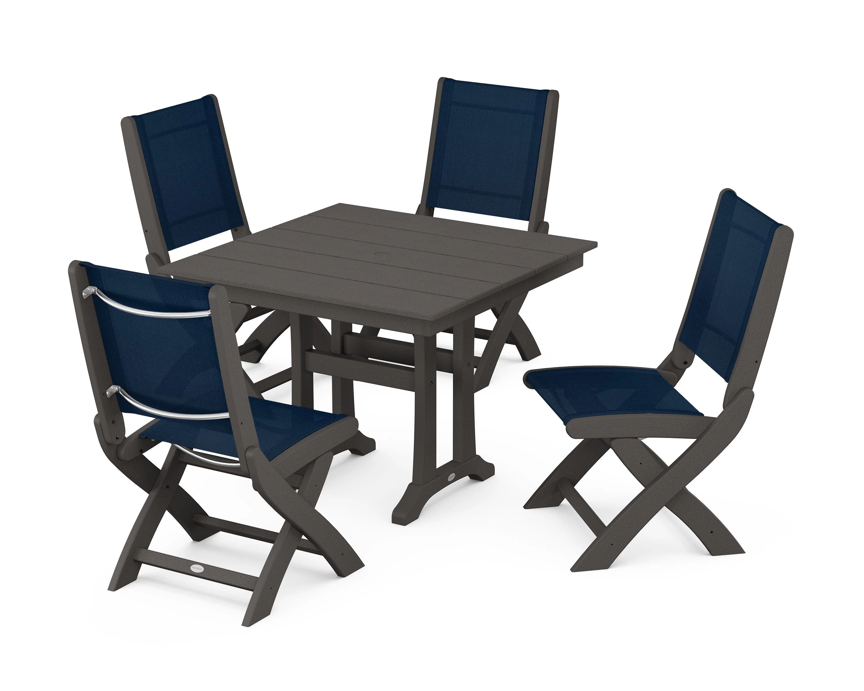 Coastal Folding Side Chair 5-Piece Farmhouse Dining Set With Trestle Legs - Image 88