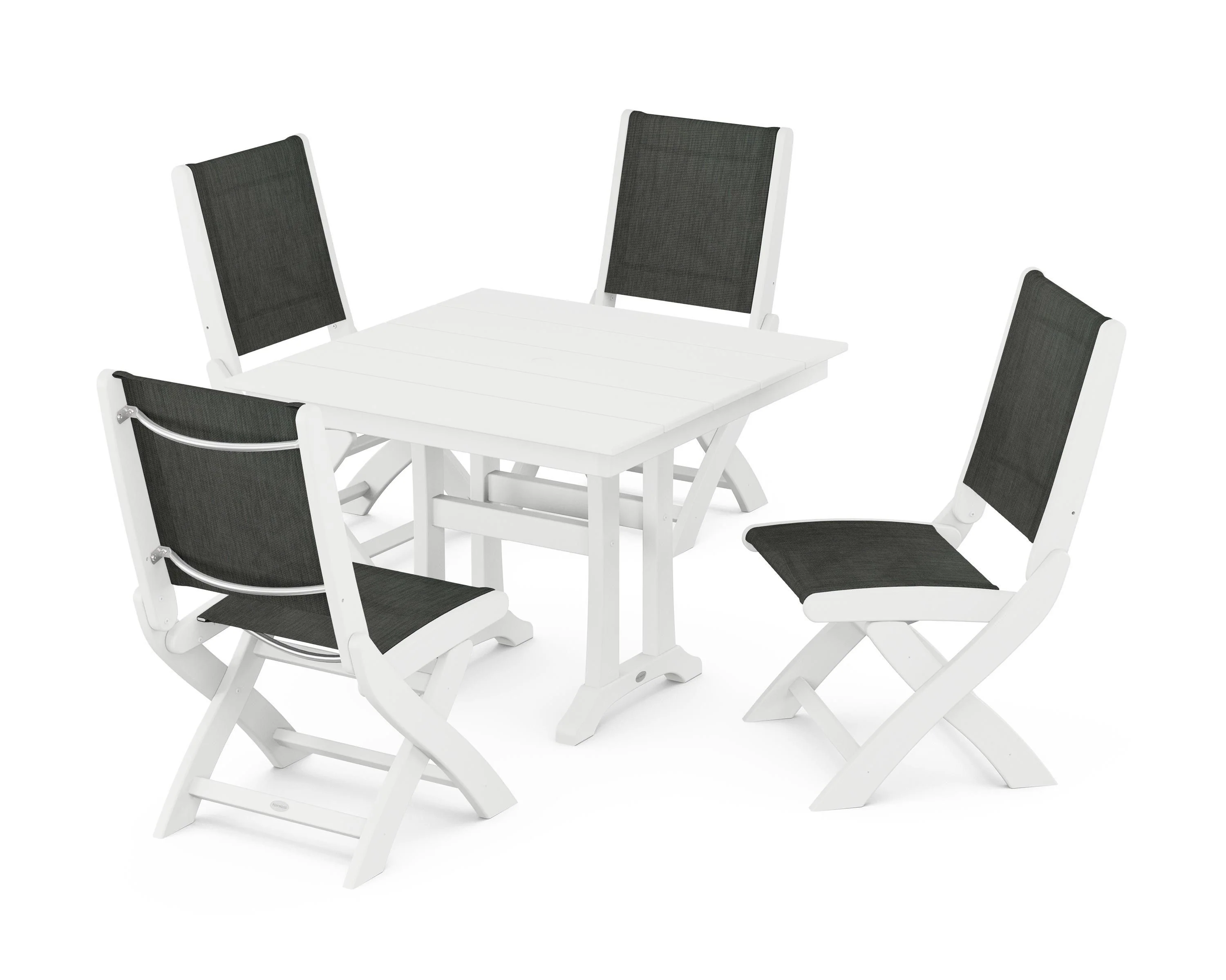 Coastal Folding Side Chair 5-Piece Farmhouse Dining Set With Trestle Legs - Image 89