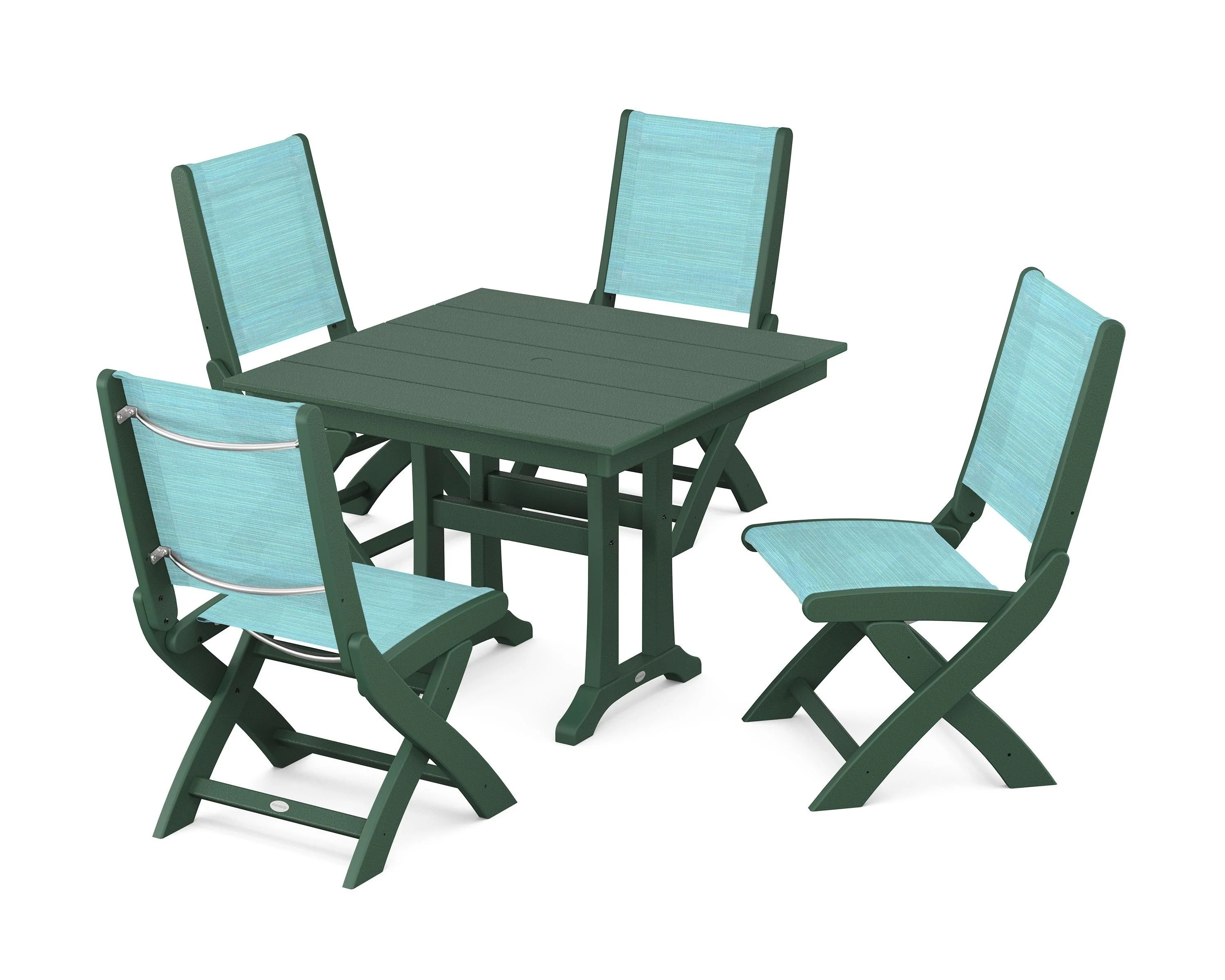 Coastal Folding Side Chair 5-Piece Farmhouse Dining Set With Trestle Legs - Image 9