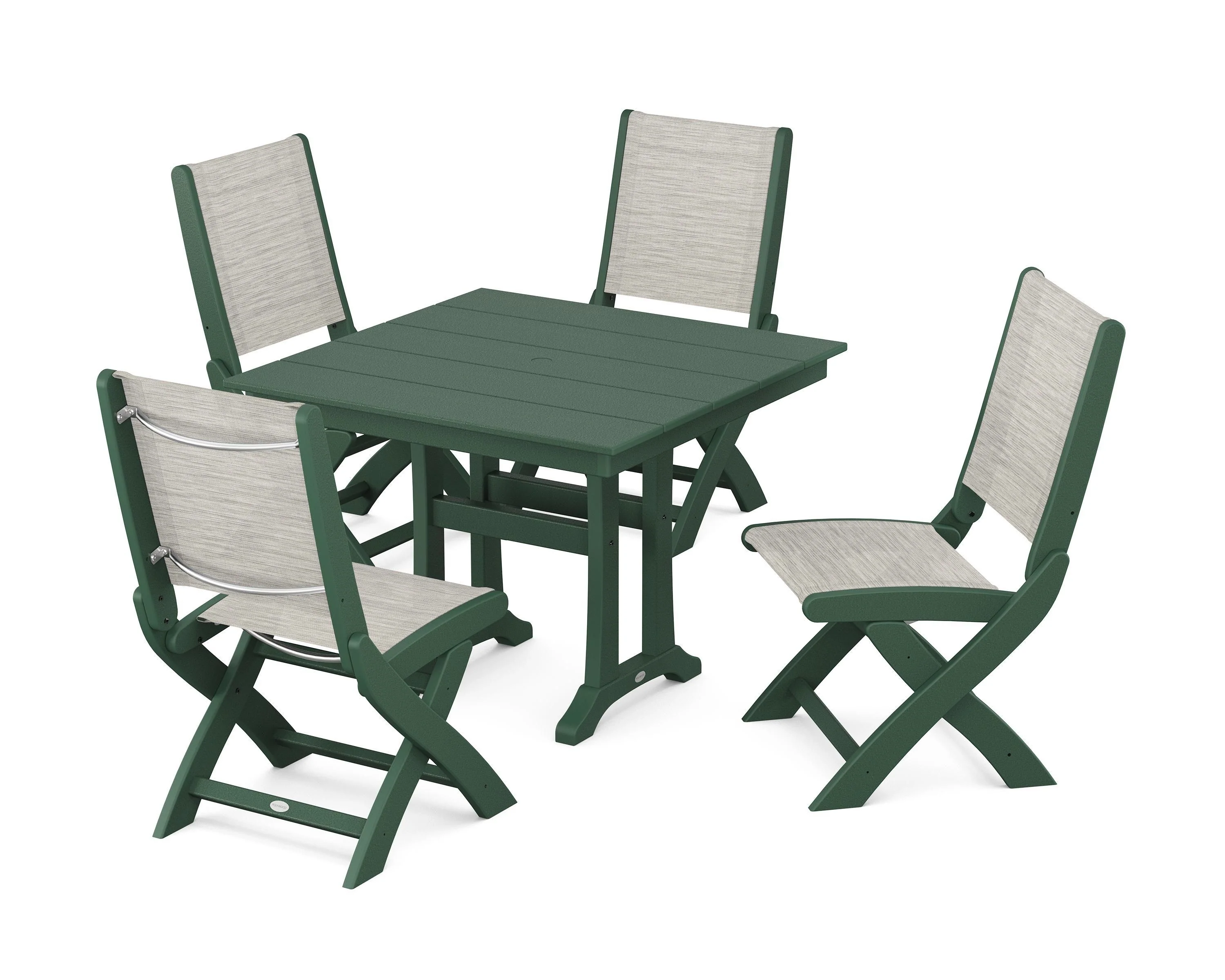 Coastal Folding Side Chair 5-Piece Farmhouse Dining Set With Trestle Legs - Image 93