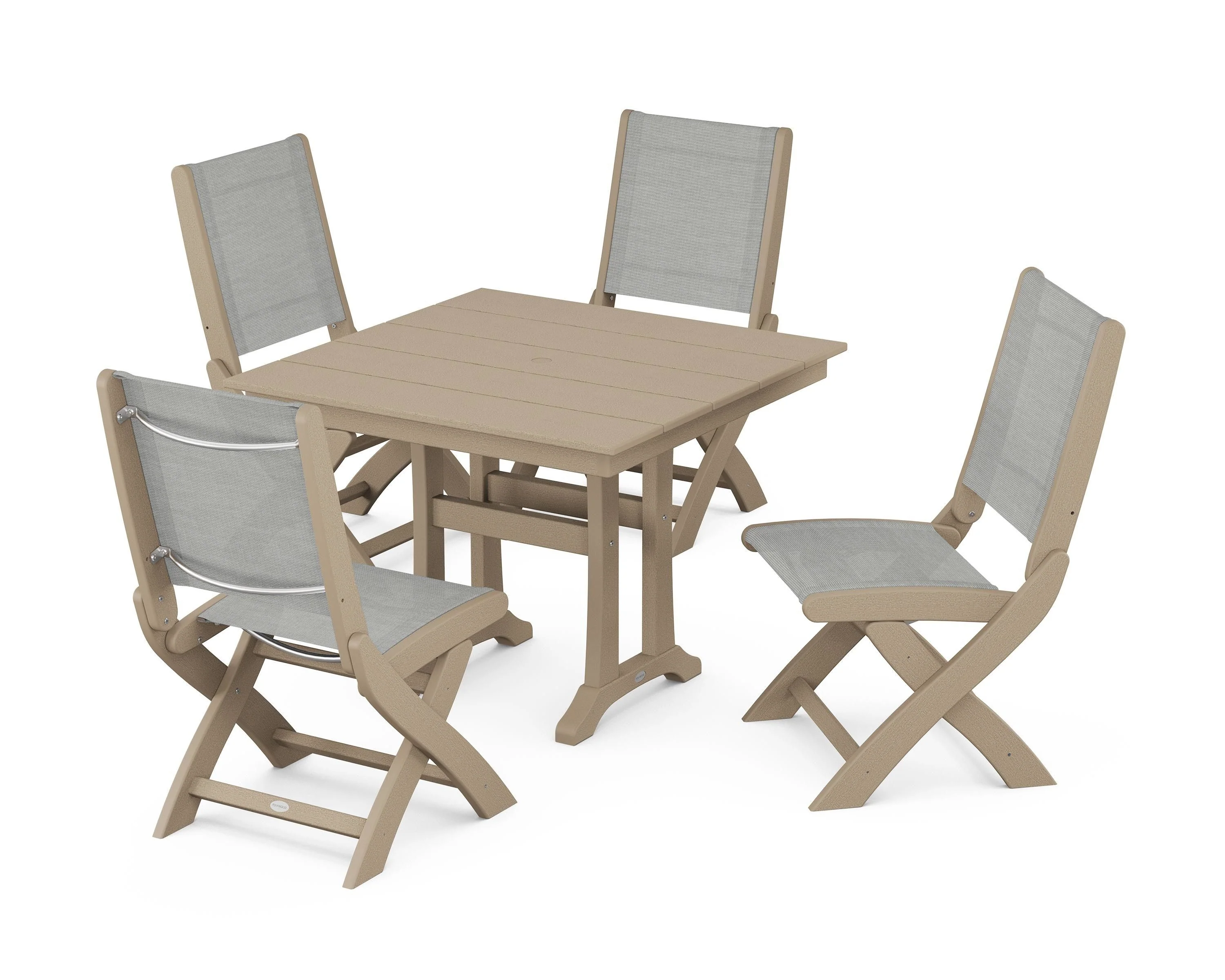 Coastal Folding Side Chair 5-Piece Farmhouse Dining Set With Trestle Legs - Image 96