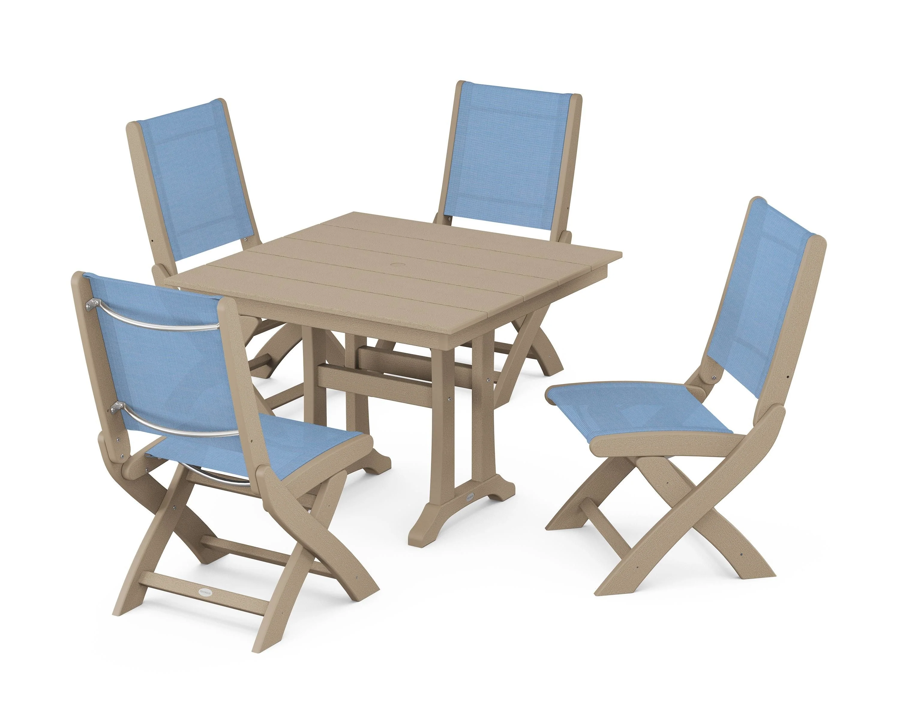 Coastal Folding Side Chair 5-Piece Farmhouse Dining Set With Trestle Legs - Image 98