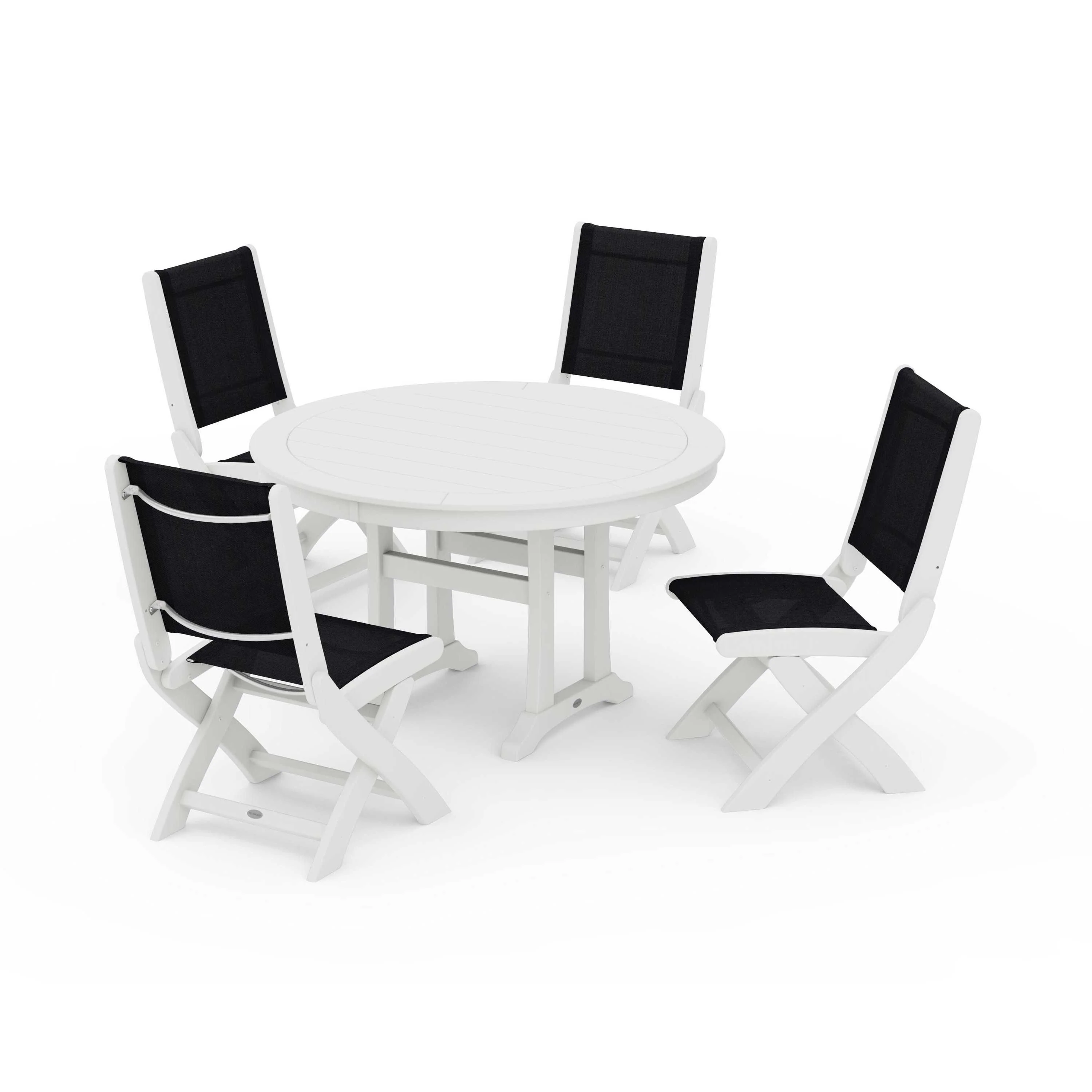 Coastal Folding Side Chair 5-Piece Round Dining Set With Trestle Legs - Image 10