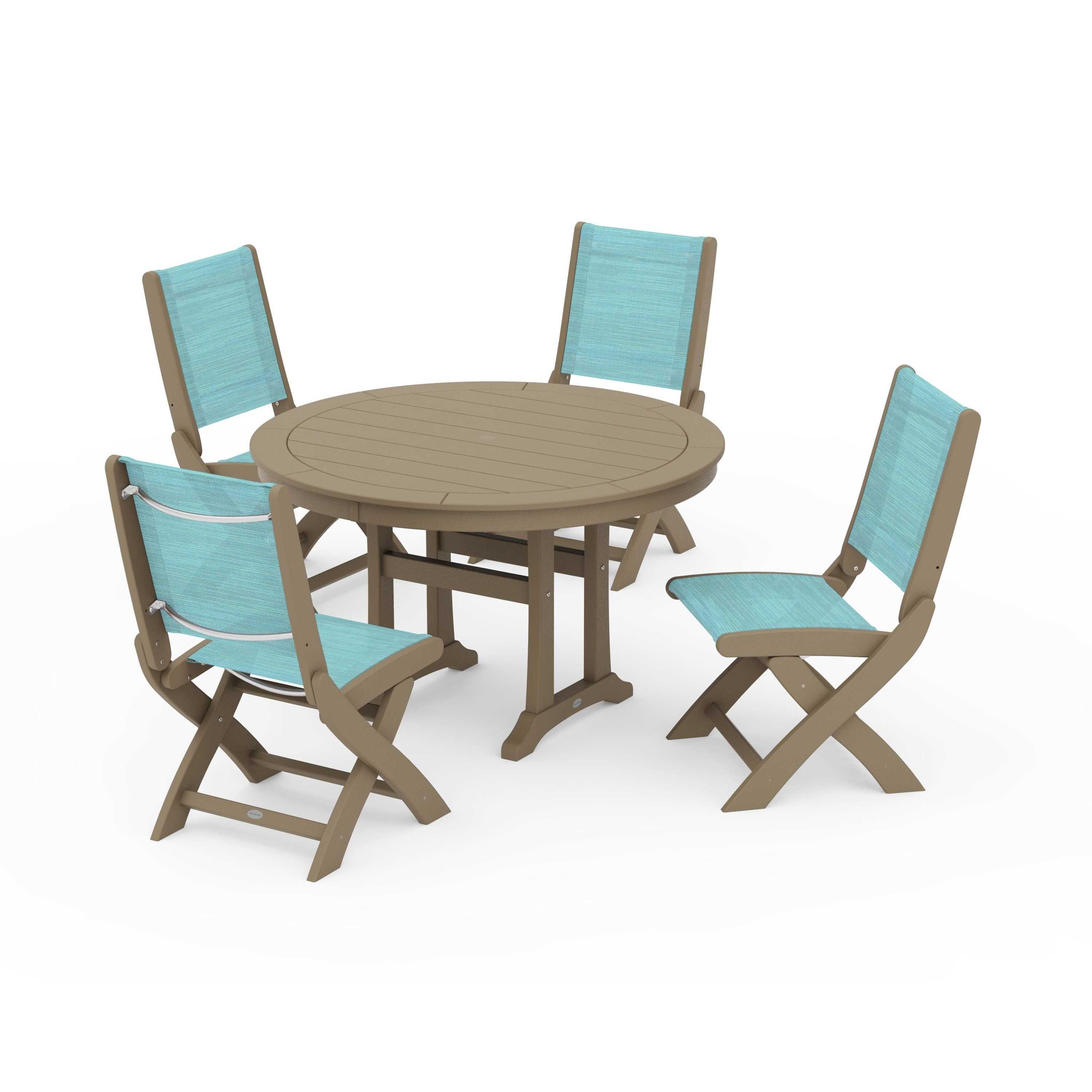 Coastal Folding Side Chair 5-Piece Round Dining Set With Trestle Legs - Image 100