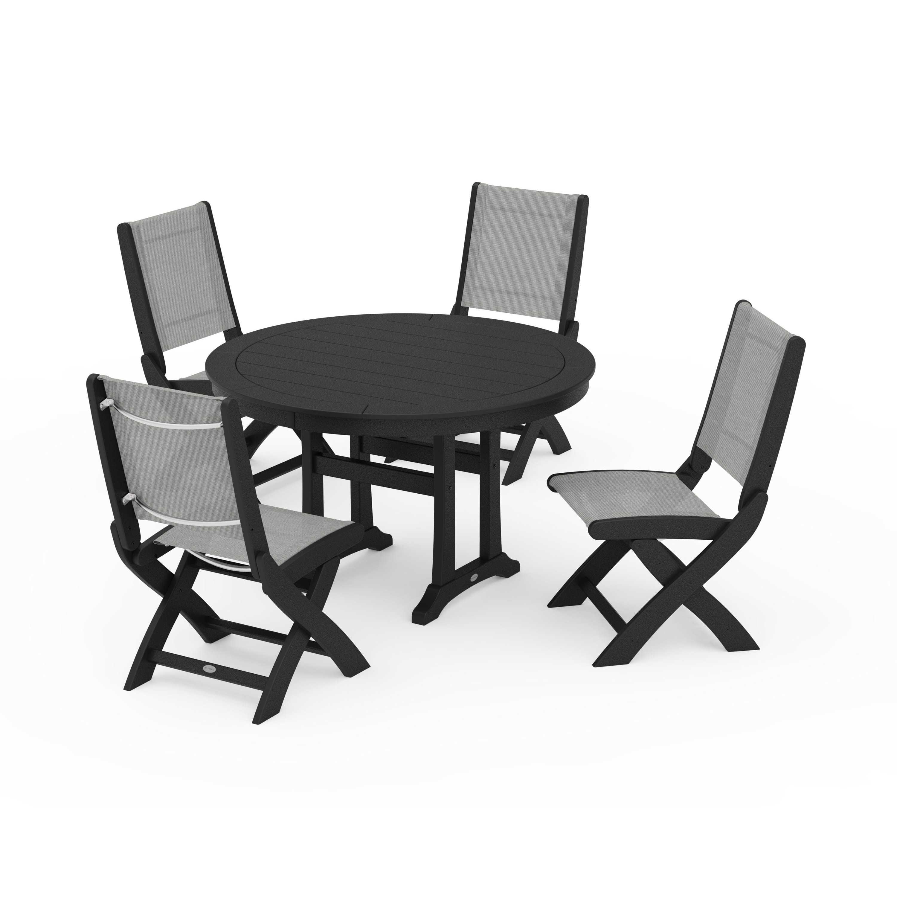 Coastal Folding Side Chair 5-Piece Round Dining Set With Trestle Legs - Image 102