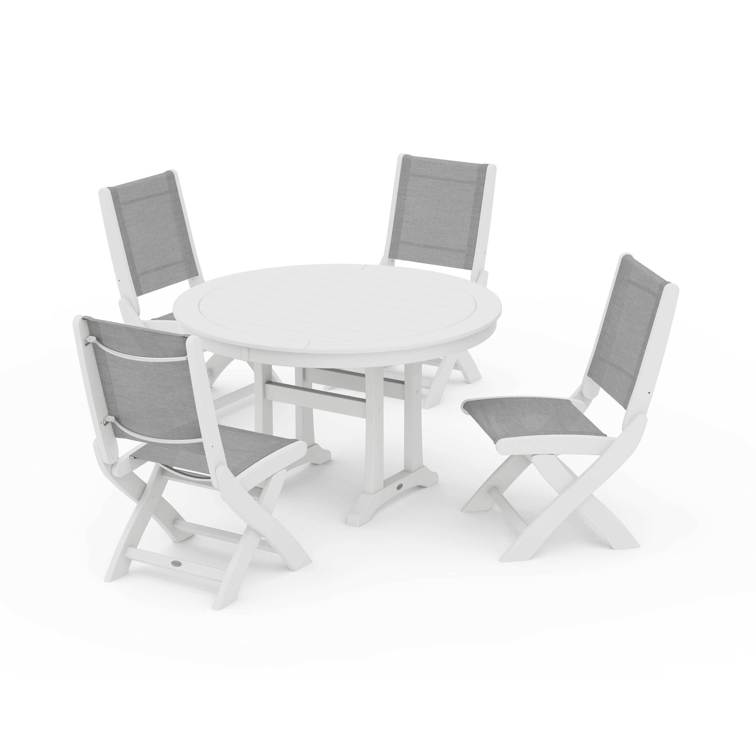 Coastal Folding Side Chair 5-Piece Round Dining Set With Trestle Legs - Image 103