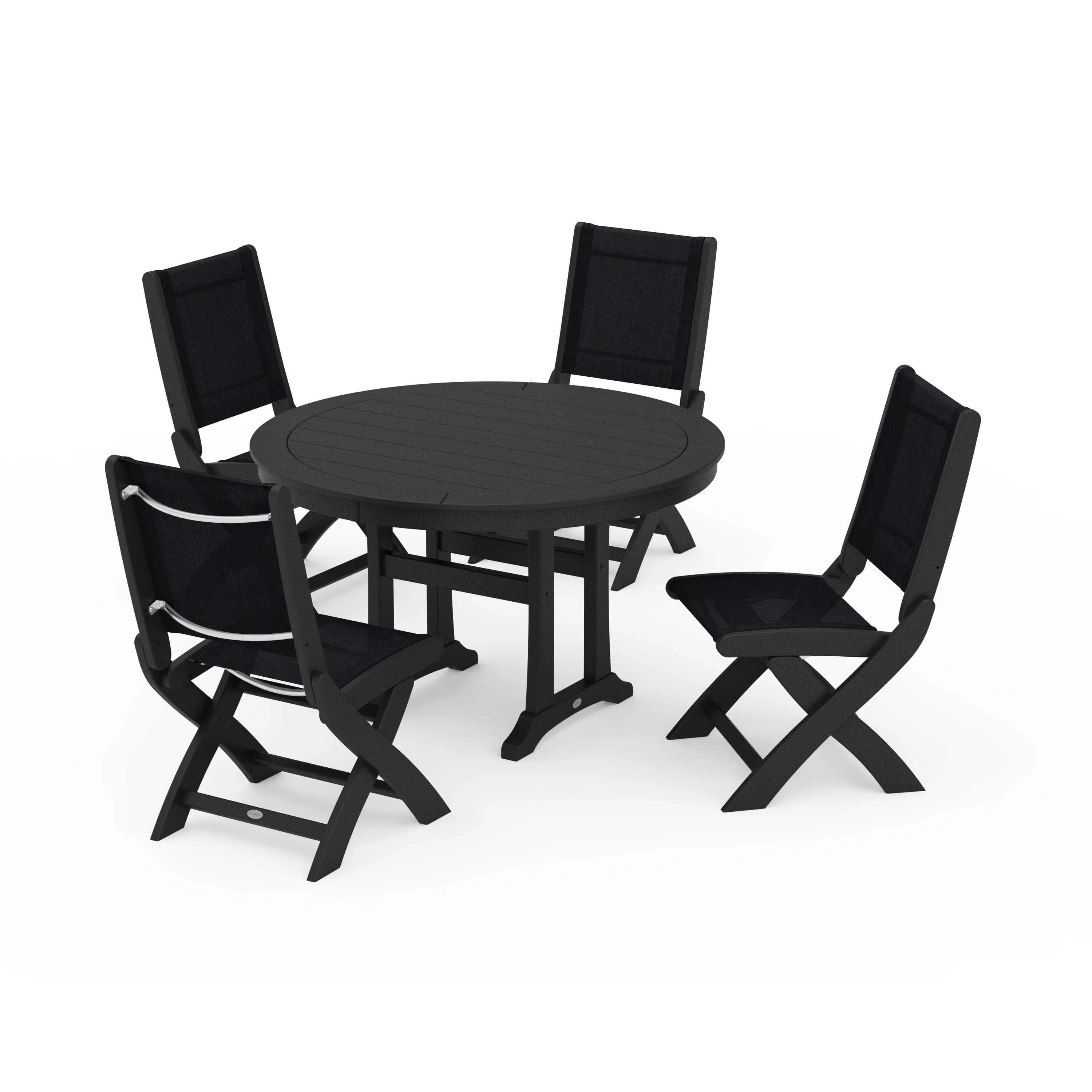 Coastal Folding Side Chair 5-Piece Round Dining Set With Trestle Legs - Image 104