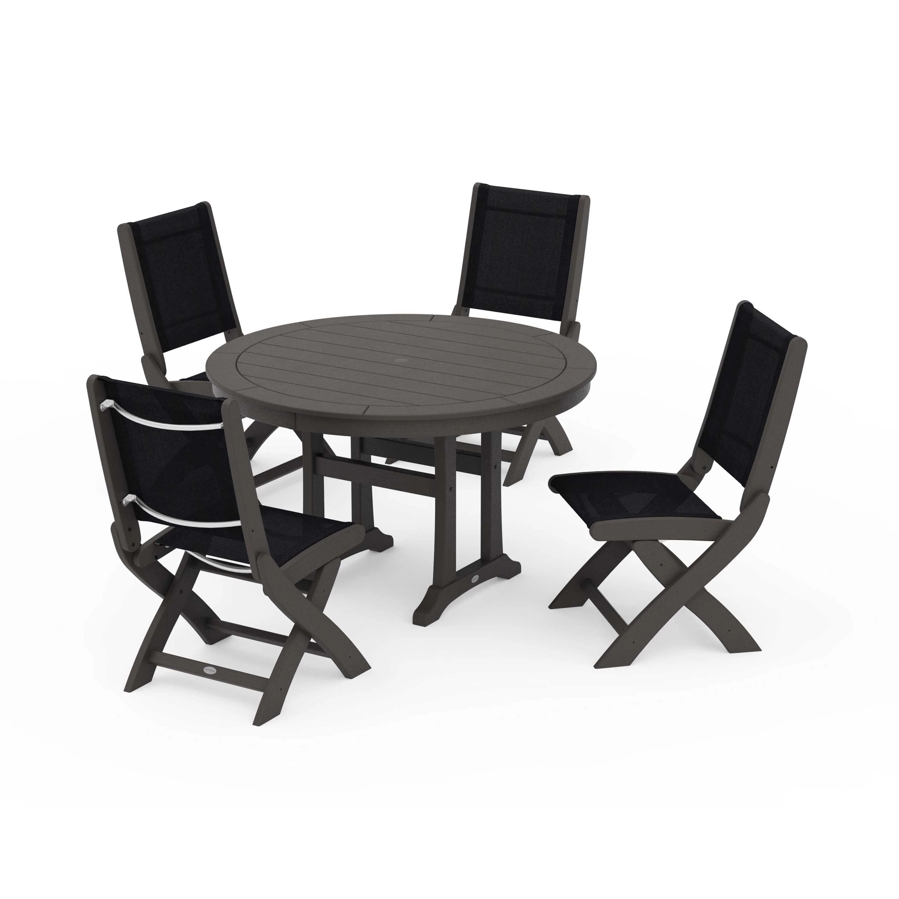 Coastal Folding Side Chair 5-Piece Round Dining Set With Trestle Legs - Image 105