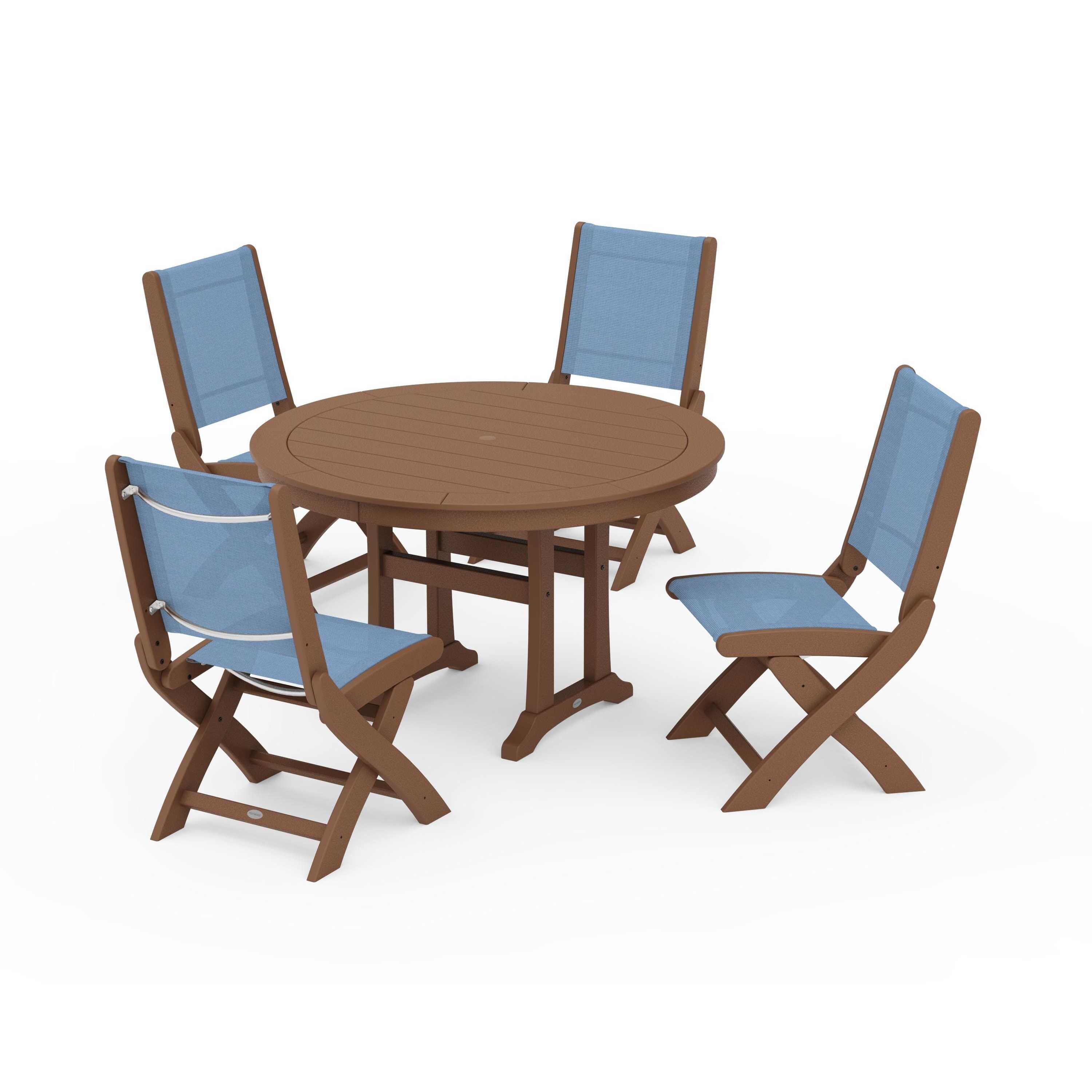 Coastal Folding Side Chair 5-Piece Round Dining Set With Trestle Legs - Image 106