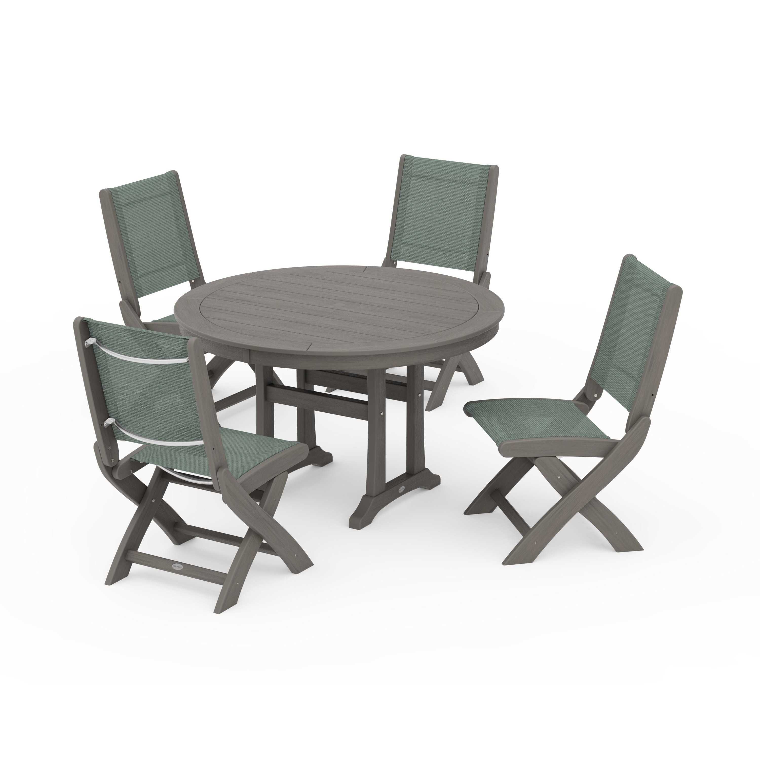 Coastal Folding Side Chair 5-Piece Round Dining Set With Trestle Legs - Image 107