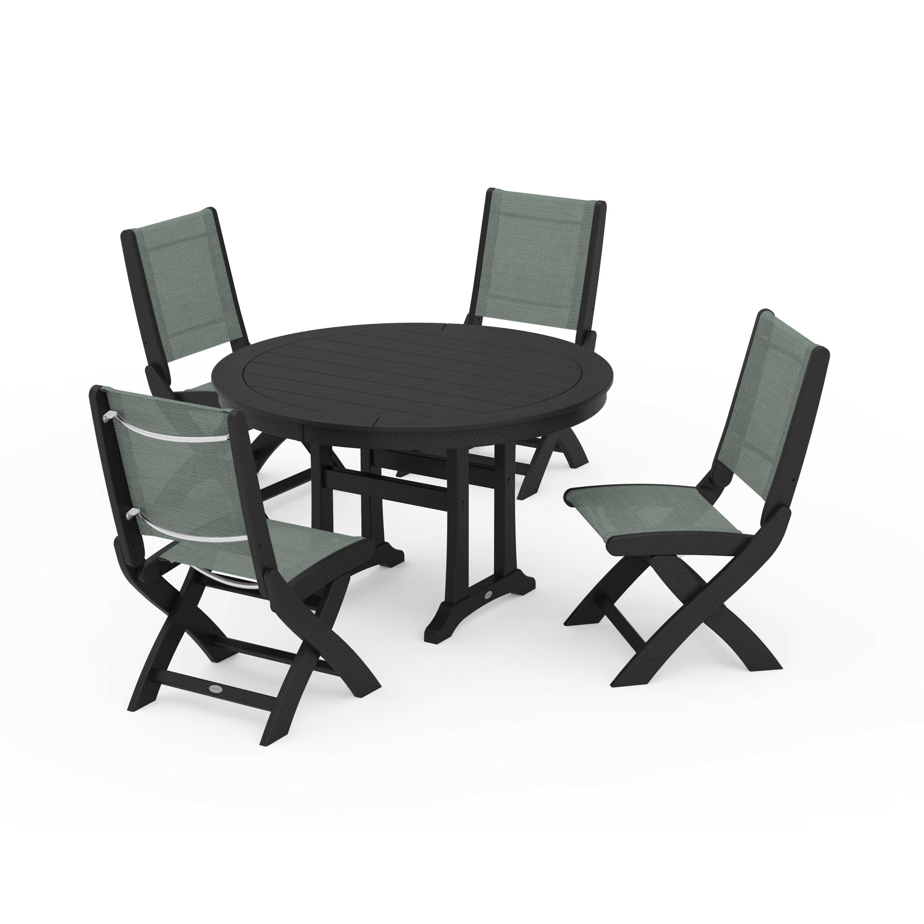 Coastal Folding Side Chair 5-Piece Round Dining Set With Trestle Legs - Image 111