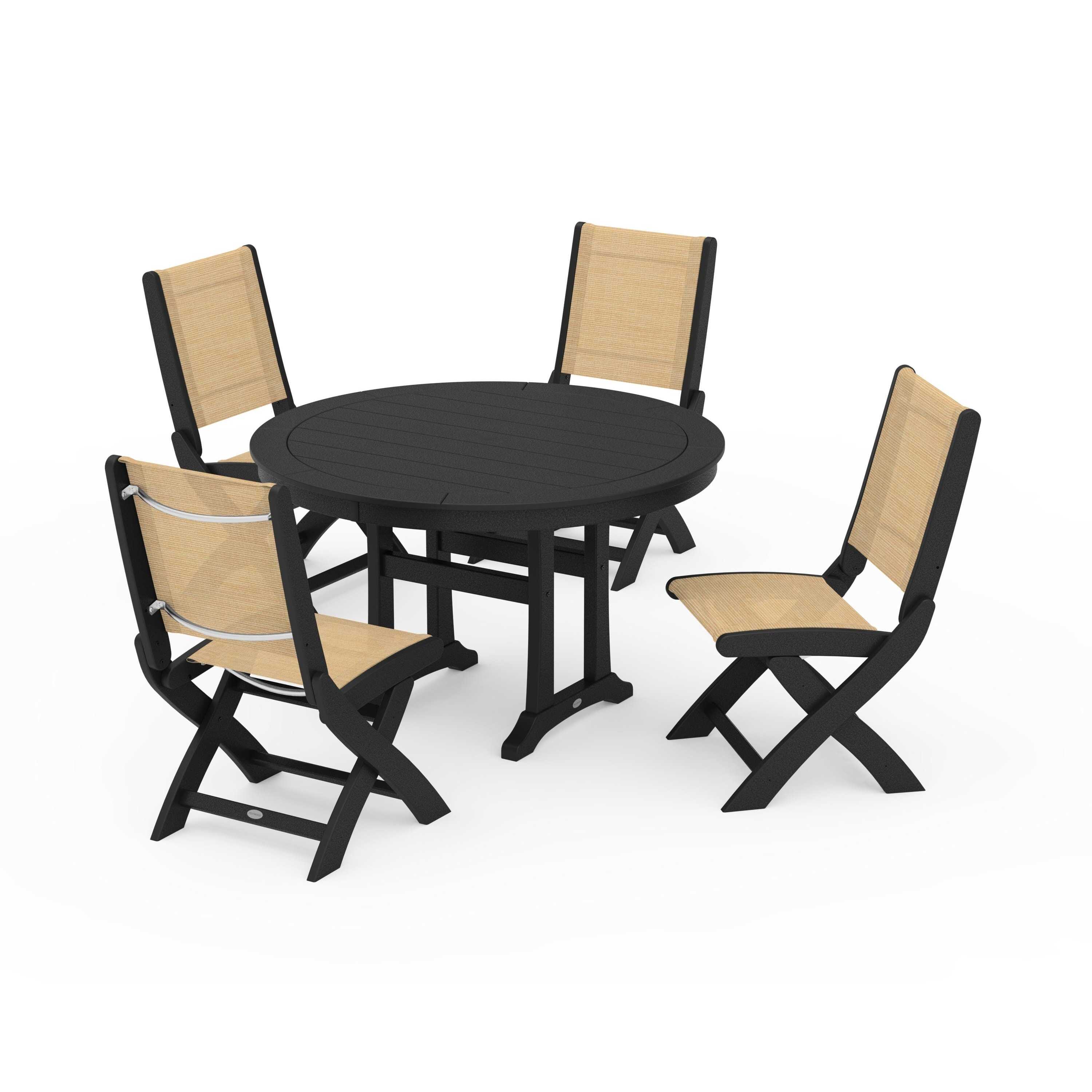 Coastal Folding Side Chair 5-Piece Round Dining Set With Trestle Legs - Image 112