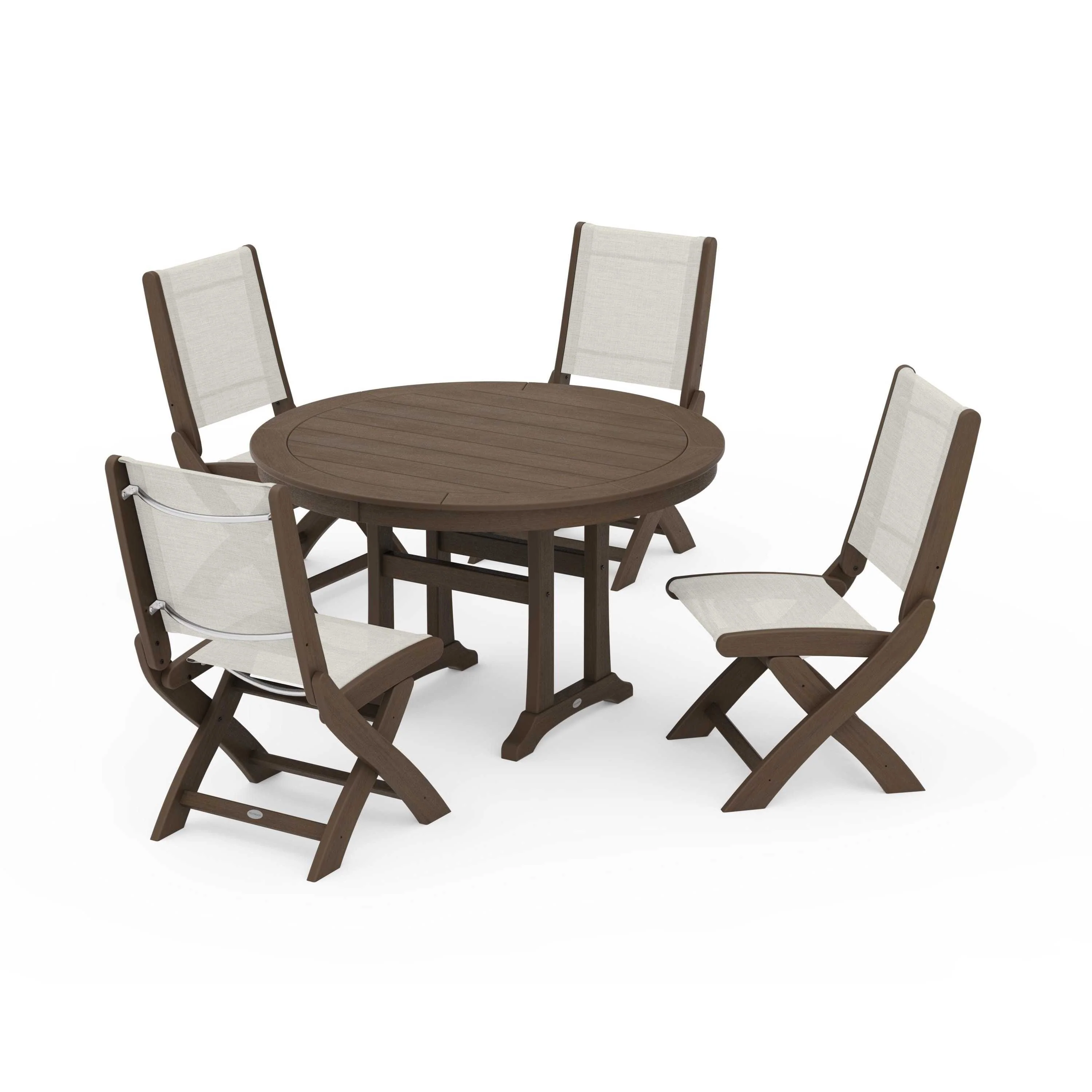 Coastal Folding Side Chair 5-Piece Round Dining Set With Trestle Legs - Image 114