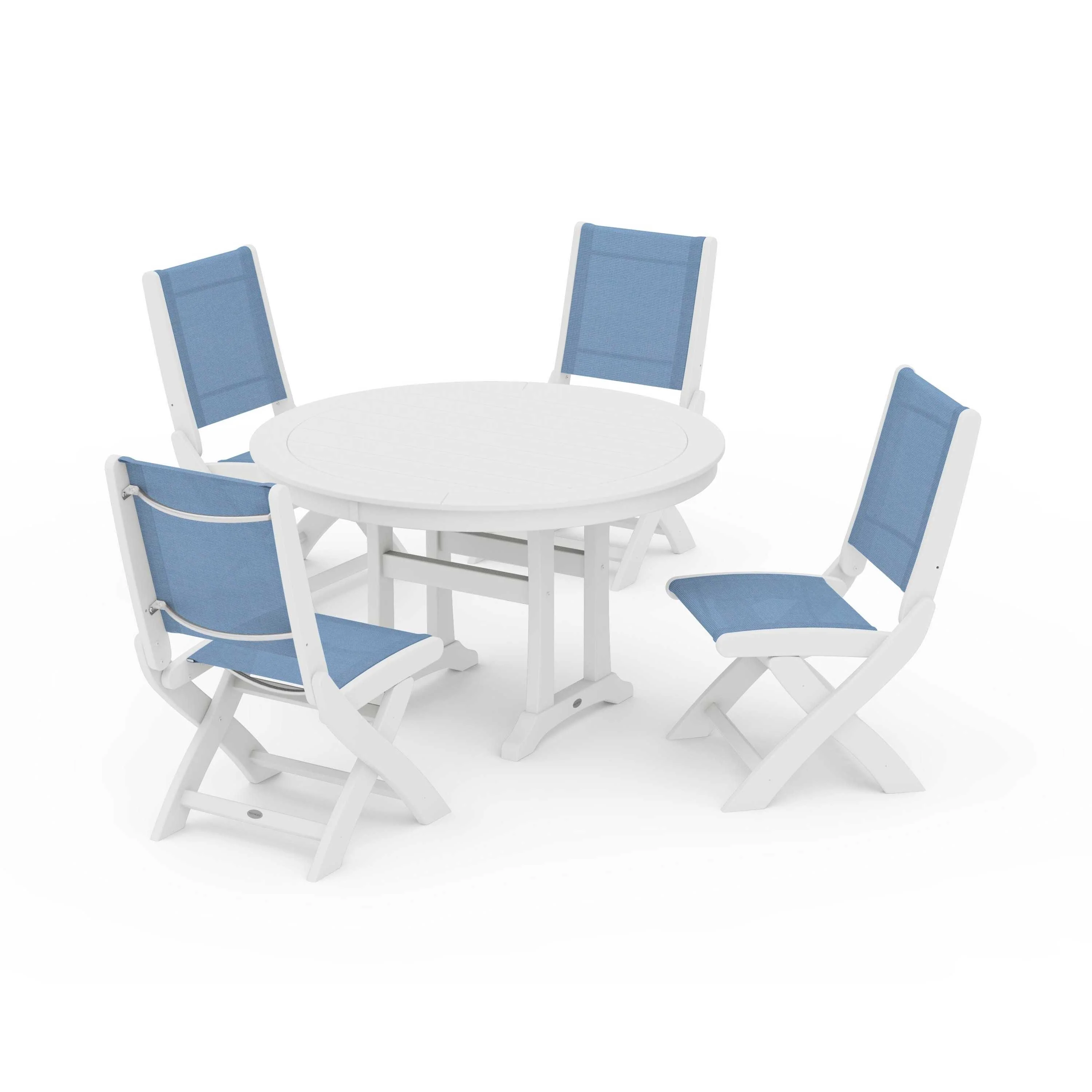 Coastal Folding Side Chair 5-Piece Round Dining Set With Trestle Legs - Image 115