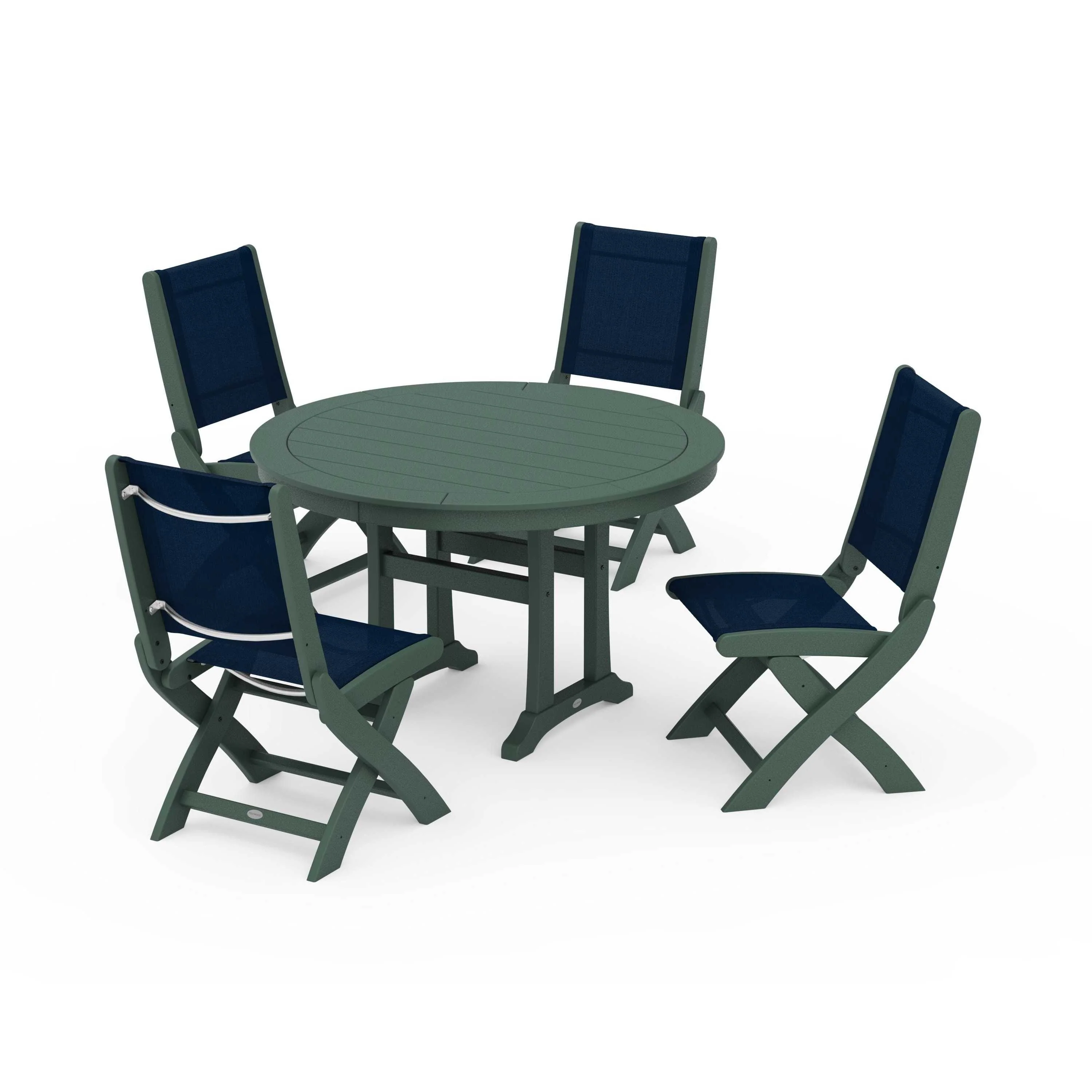 Coastal Folding Side Chair 5-Piece Round Dining Set With Trestle Legs - Image 116