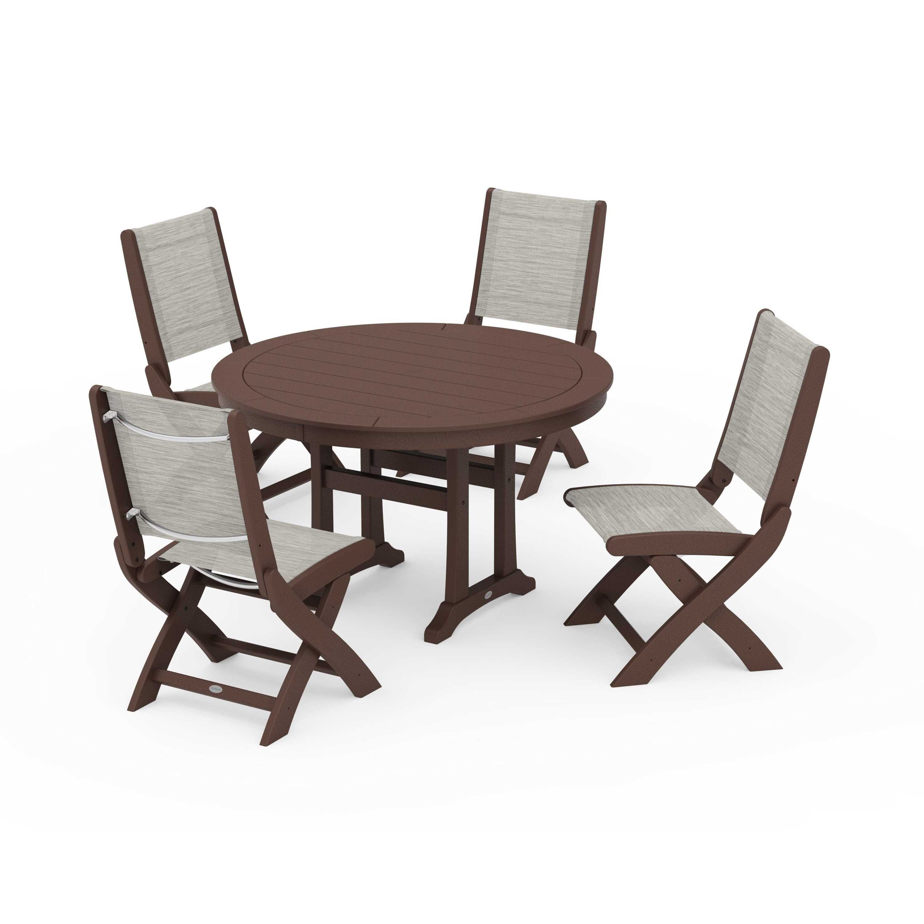 Coastal Folding Side Chair 5-Piece Round Dining Set With Trestle Legs - Image 117