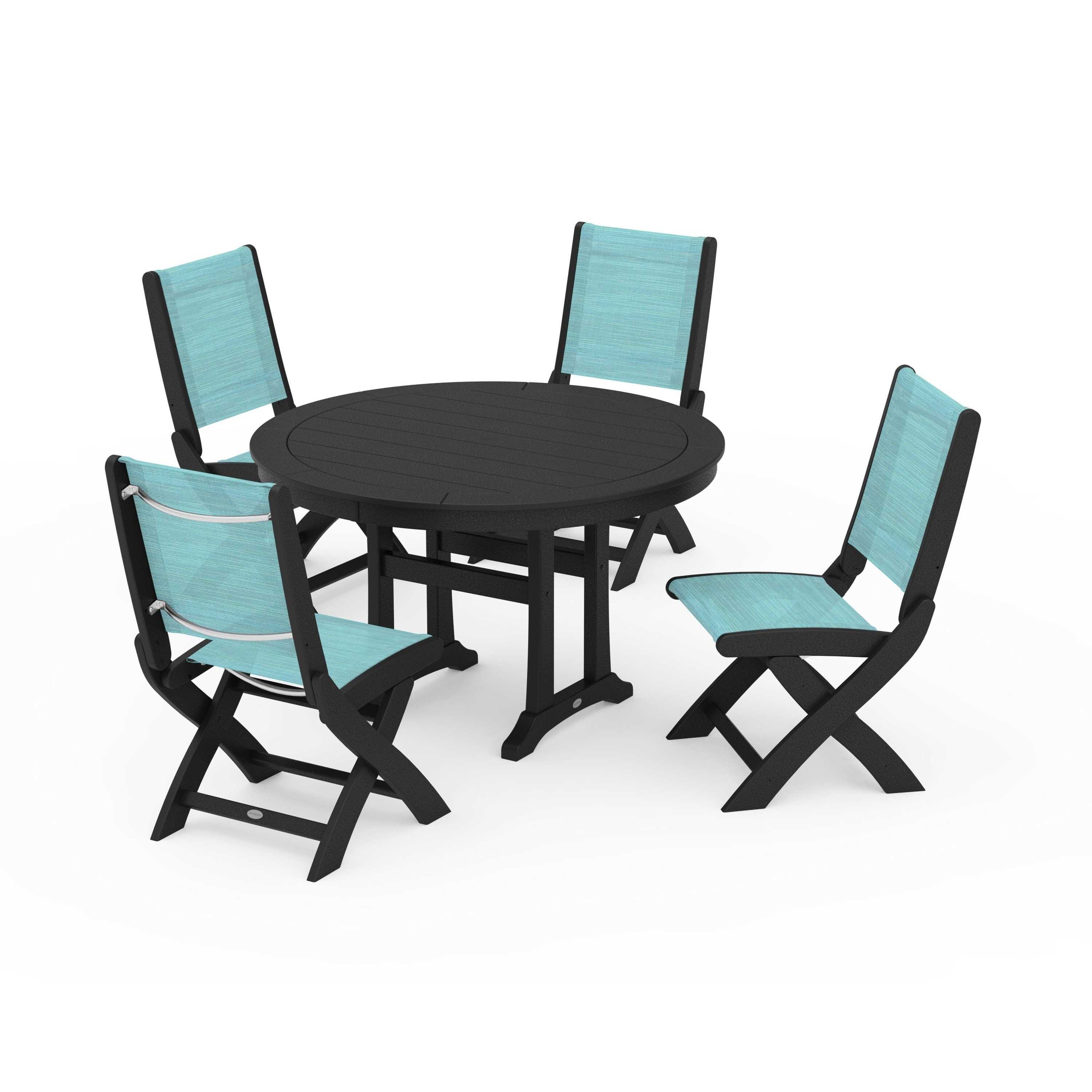 Coastal Folding Side Chair 5-Piece Round Dining Set With Trestle Legs - Image 118