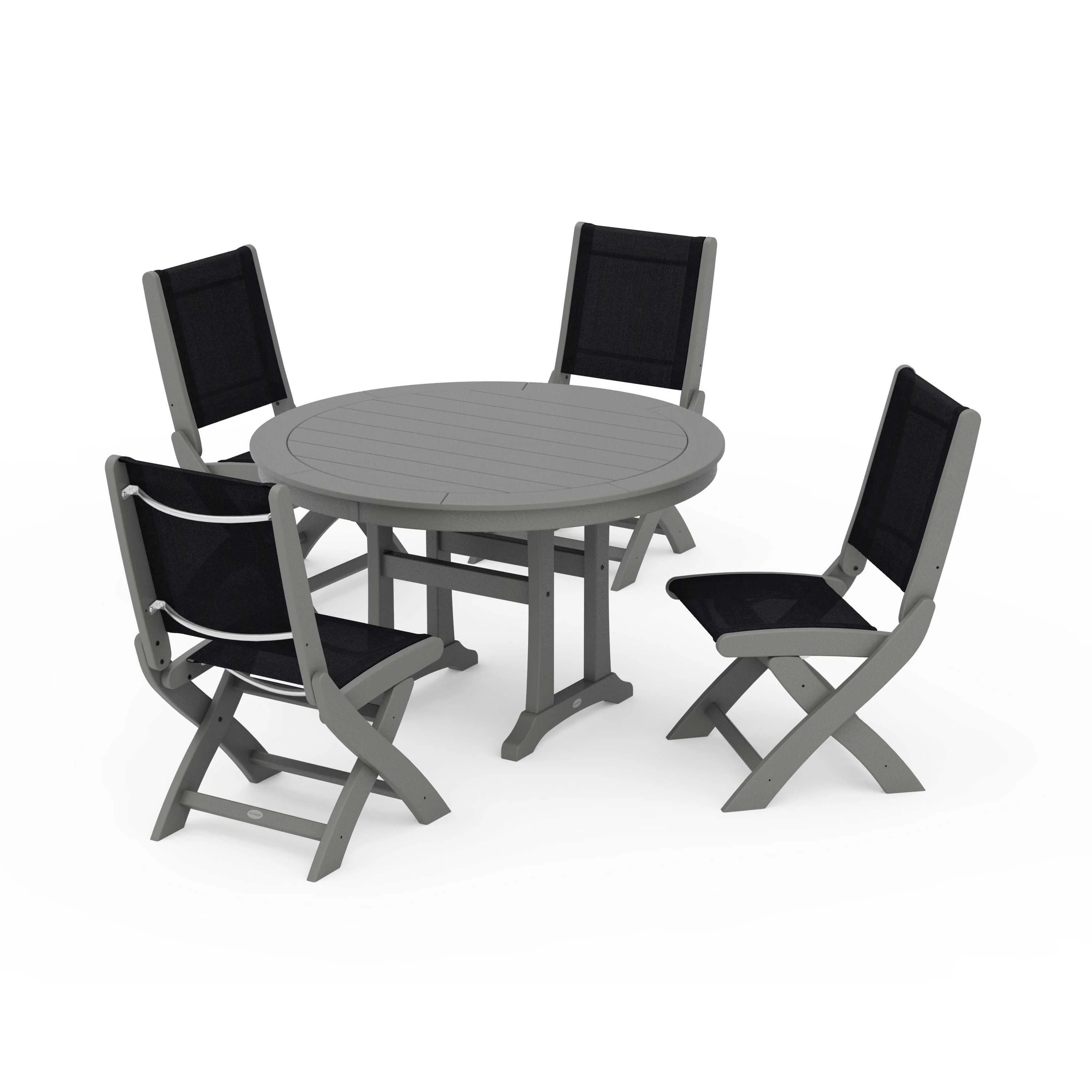 Coastal Folding Side Chair 5-Piece Round Dining Set With Trestle Legs - Image 119