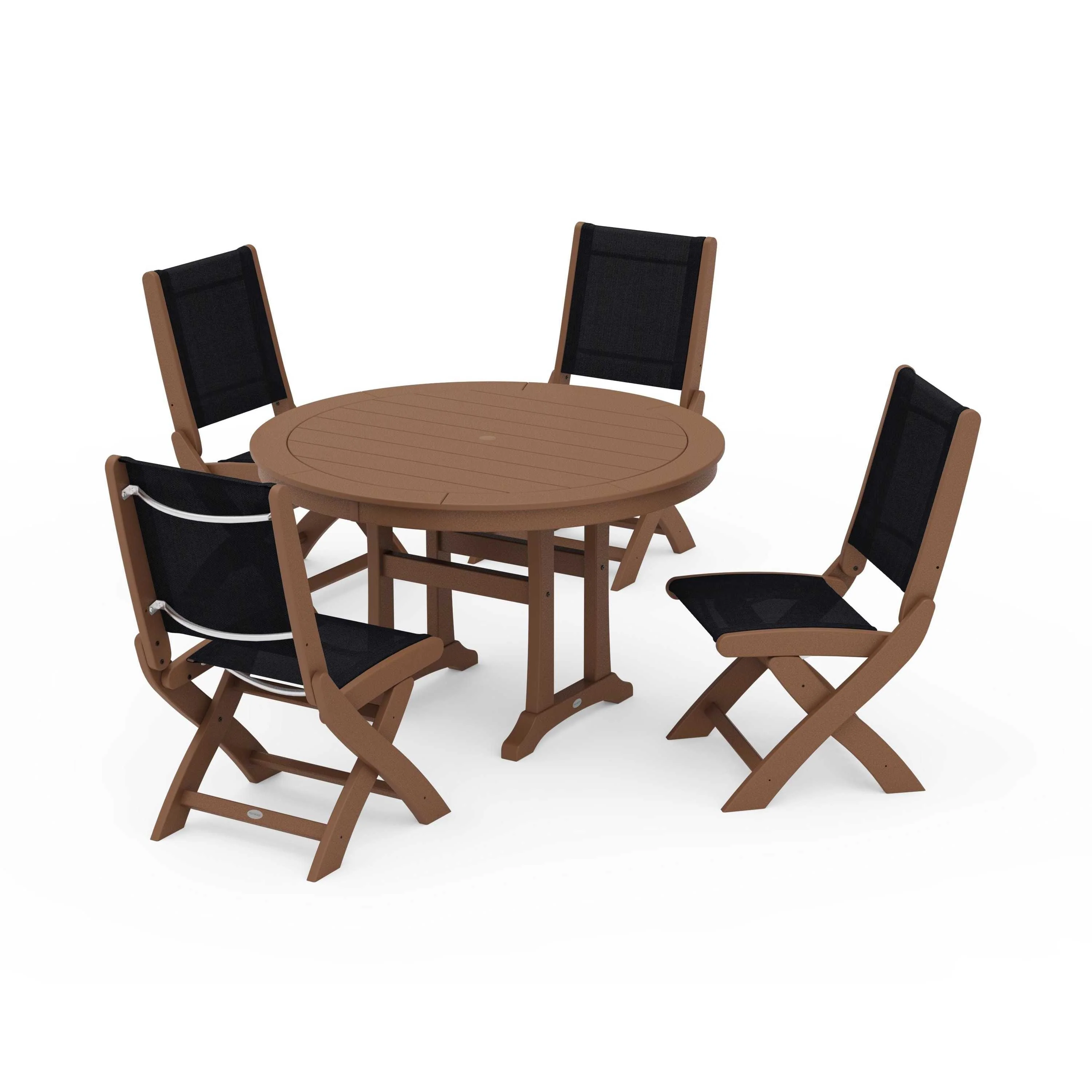 Coastal Folding Side Chair 5-Piece Round Dining Set With Trestle Legs - Image 12