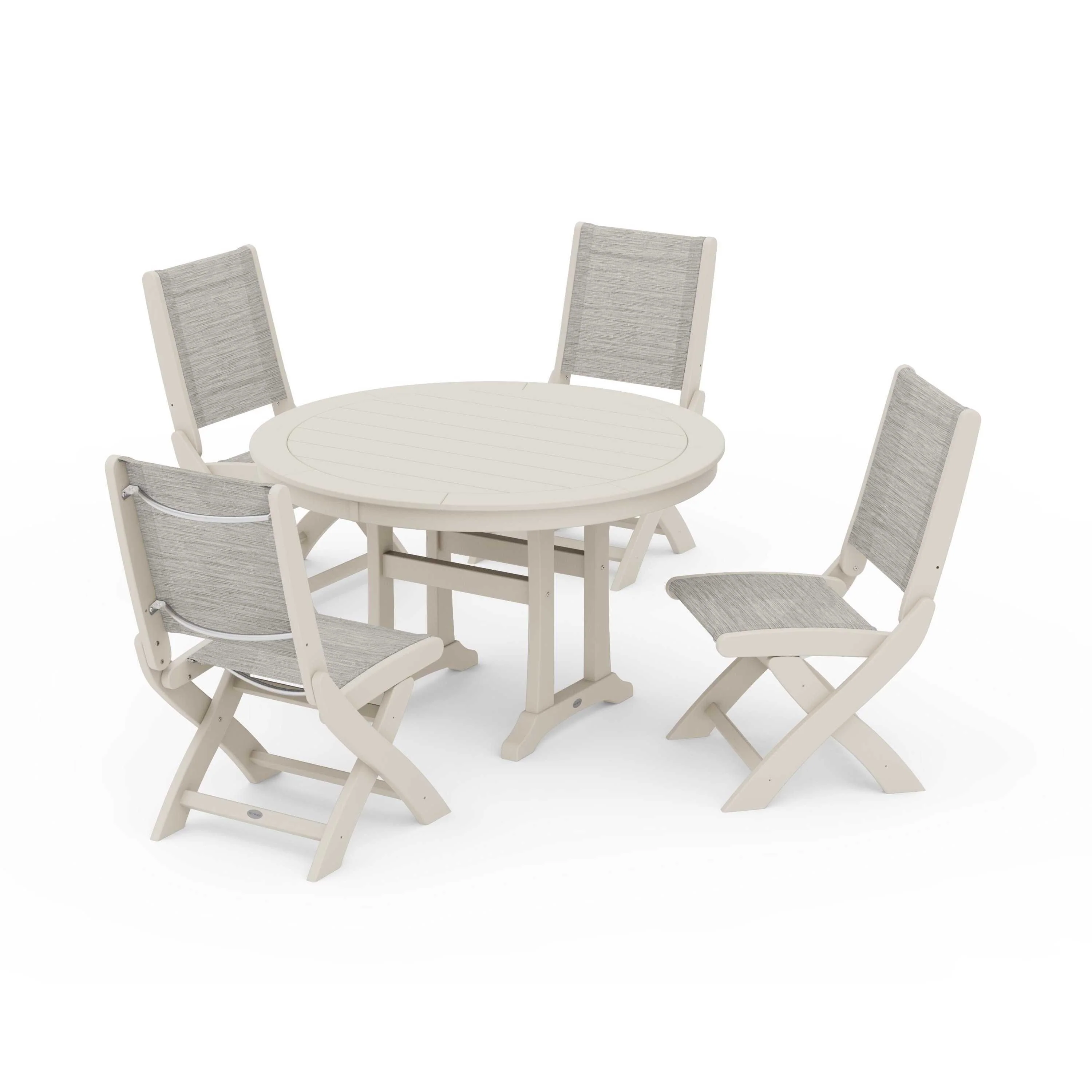 Coastal Folding Side Chair 5-Piece Round Dining Set With Trestle Legs - Image 120