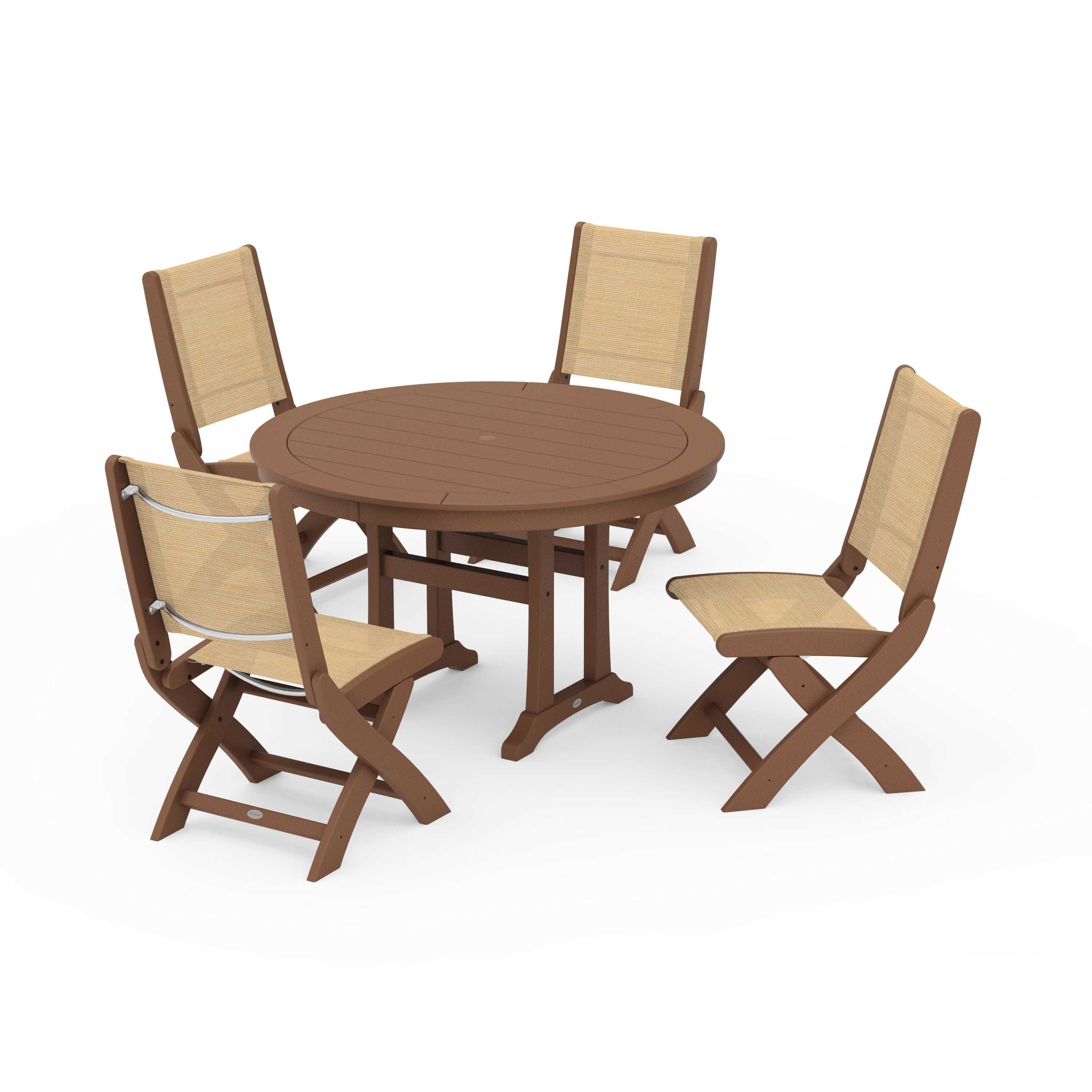 Coastal Folding Side Chair 5-Piece Round Dining Set With Trestle Legs - Image 121