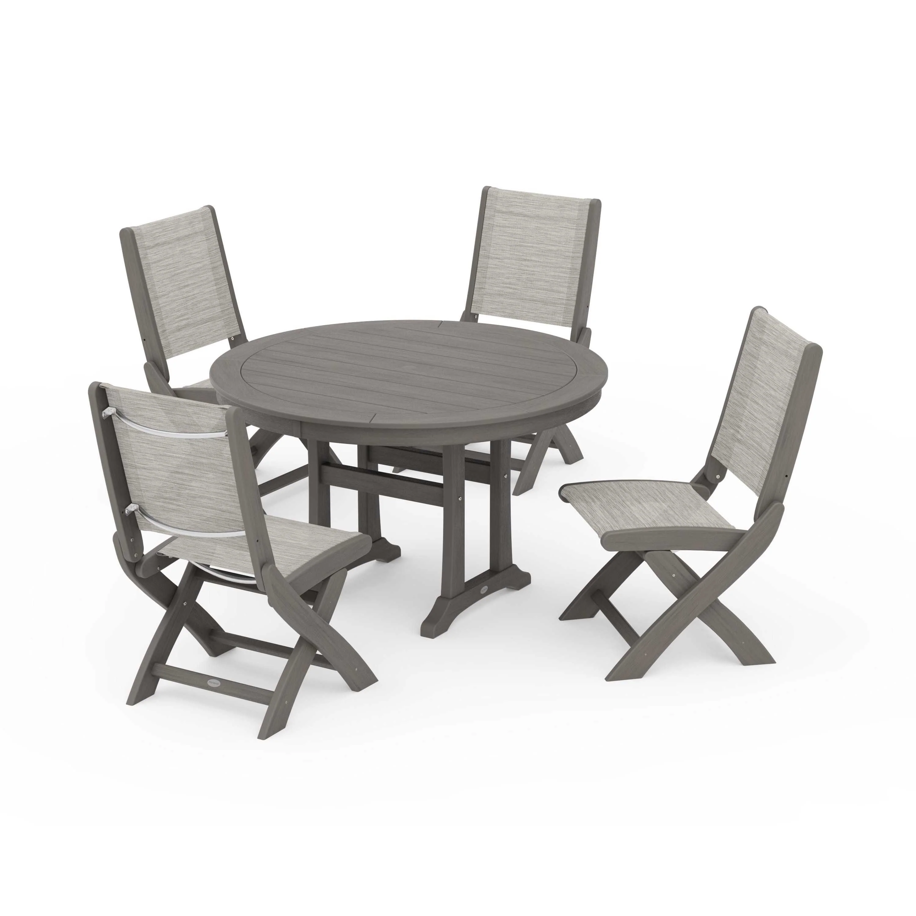 Coastal Folding Side Chair 5-Piece Round Dining Set With Trestle Legs - Image 122