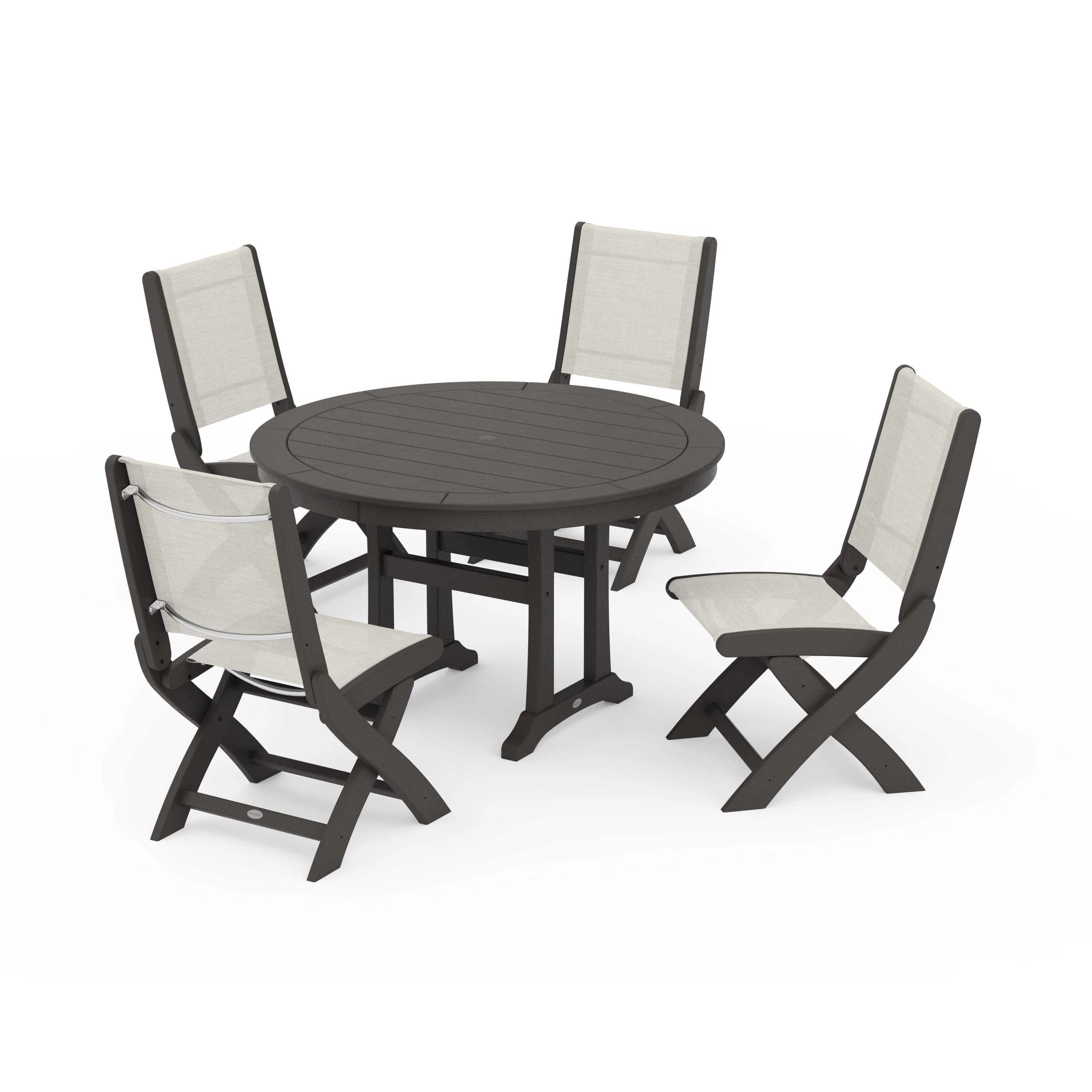 Coastal Folding Side Chair 5-Piece Round Dining Set With Trestle Legs - Image 123