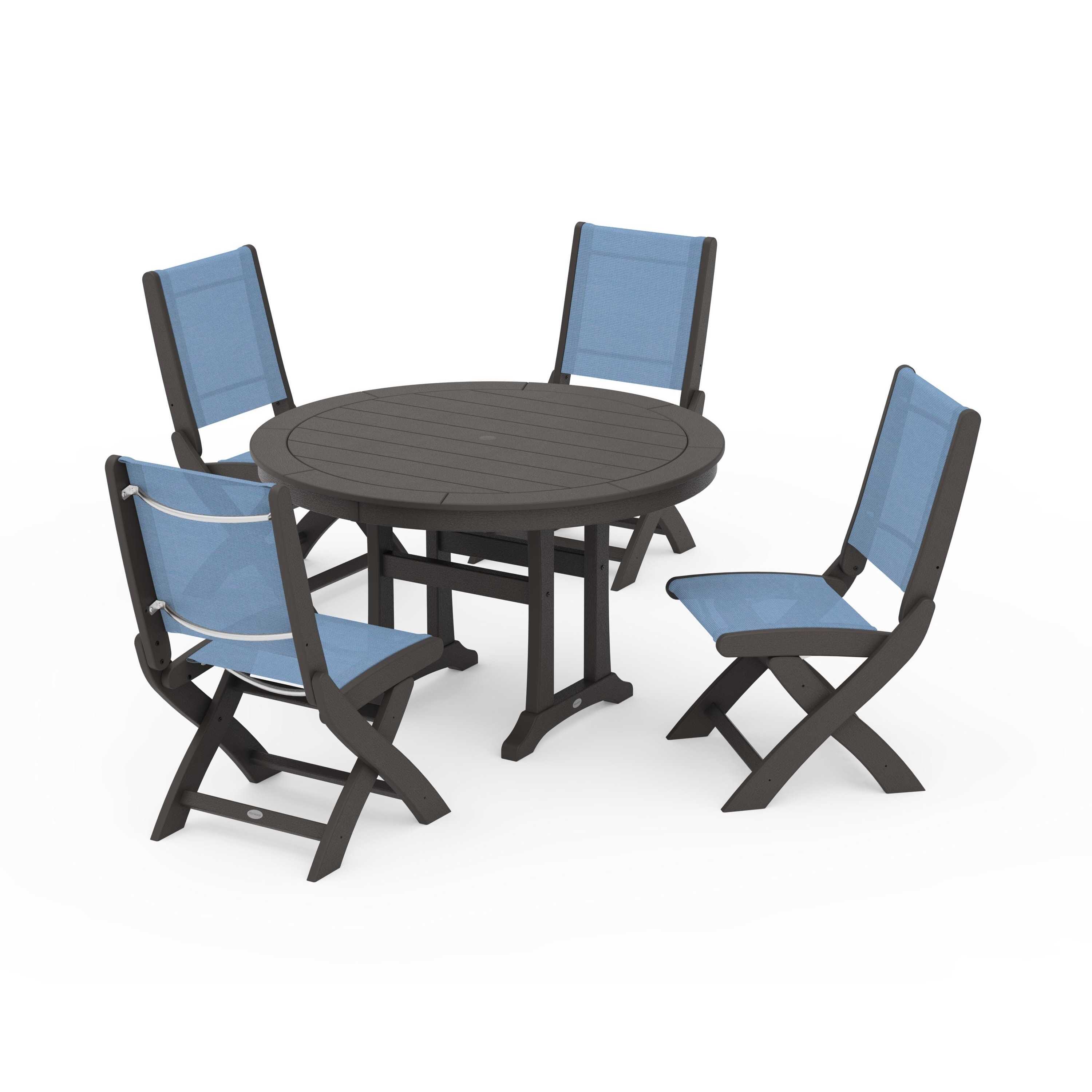 Coastal Folding Side Chair 5-Piece Round Dining Set With Trestle Legs - Image 124