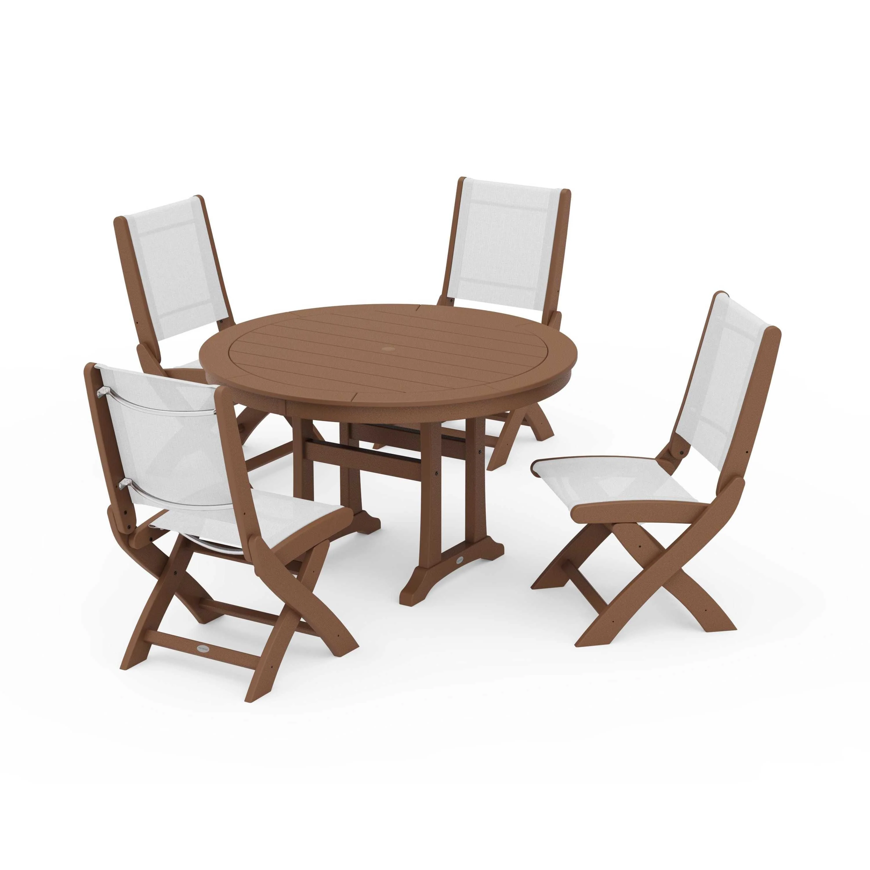 Coastal Folding Side Chair 5-Piece Round Dining Set With Trestle Legs - Image 125