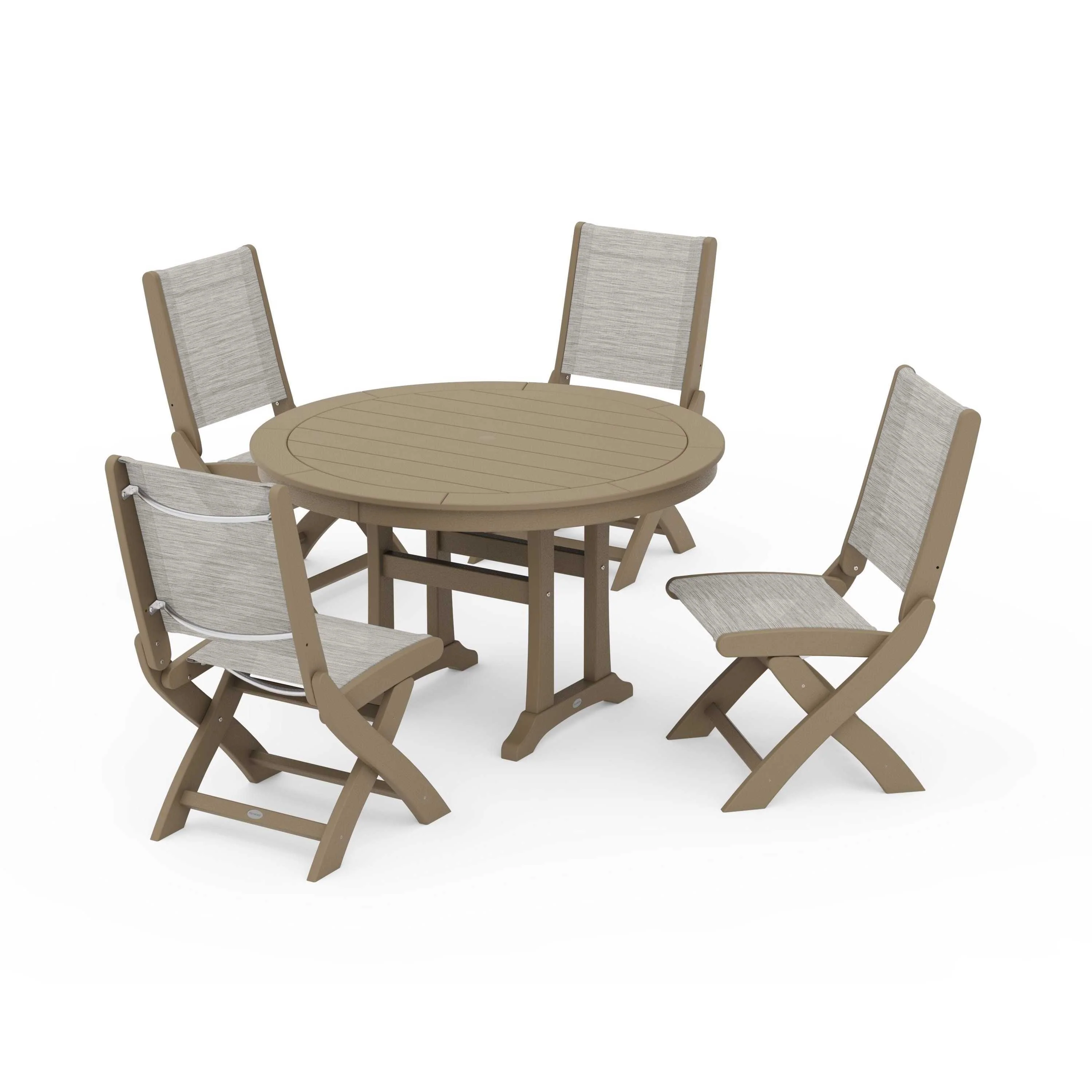 Coastal Folding Side Chair 5-Piece Round Dining Set With Trestle Legs - Image 126