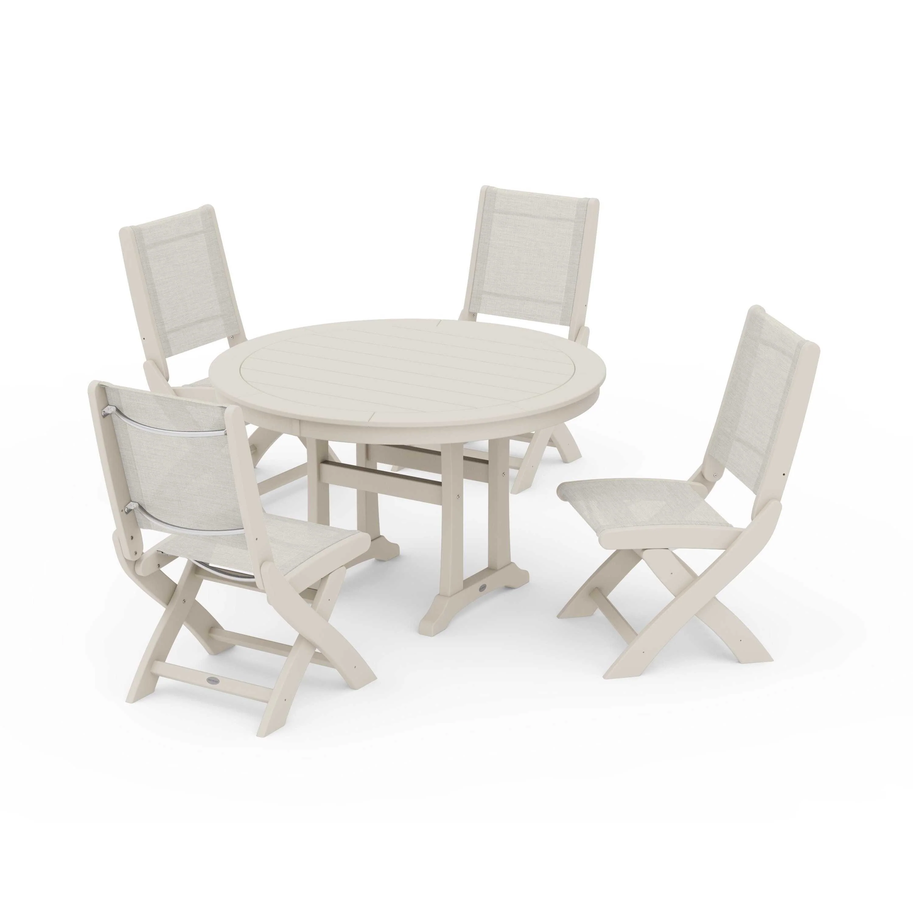 Coastal Folding Side Chair 5-Piece Round Dining Set With Trestle Legs - Image 127