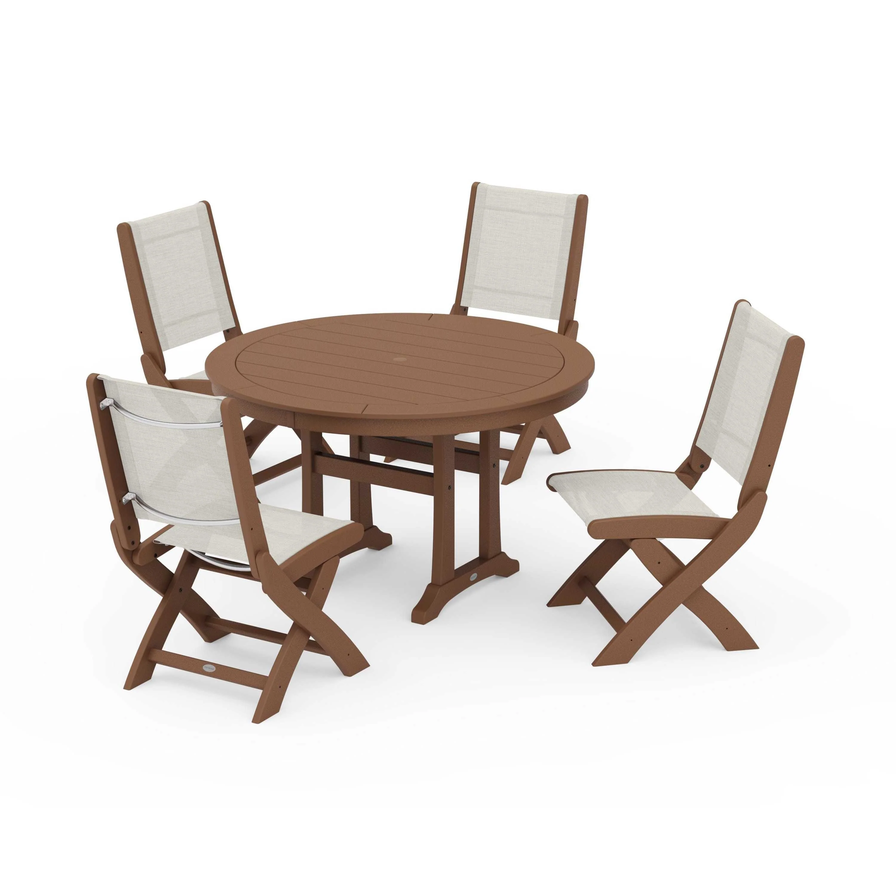 Coastal Folding Side Chair 5-Piece Round Dining Set With Trestle Legs - Image 128
