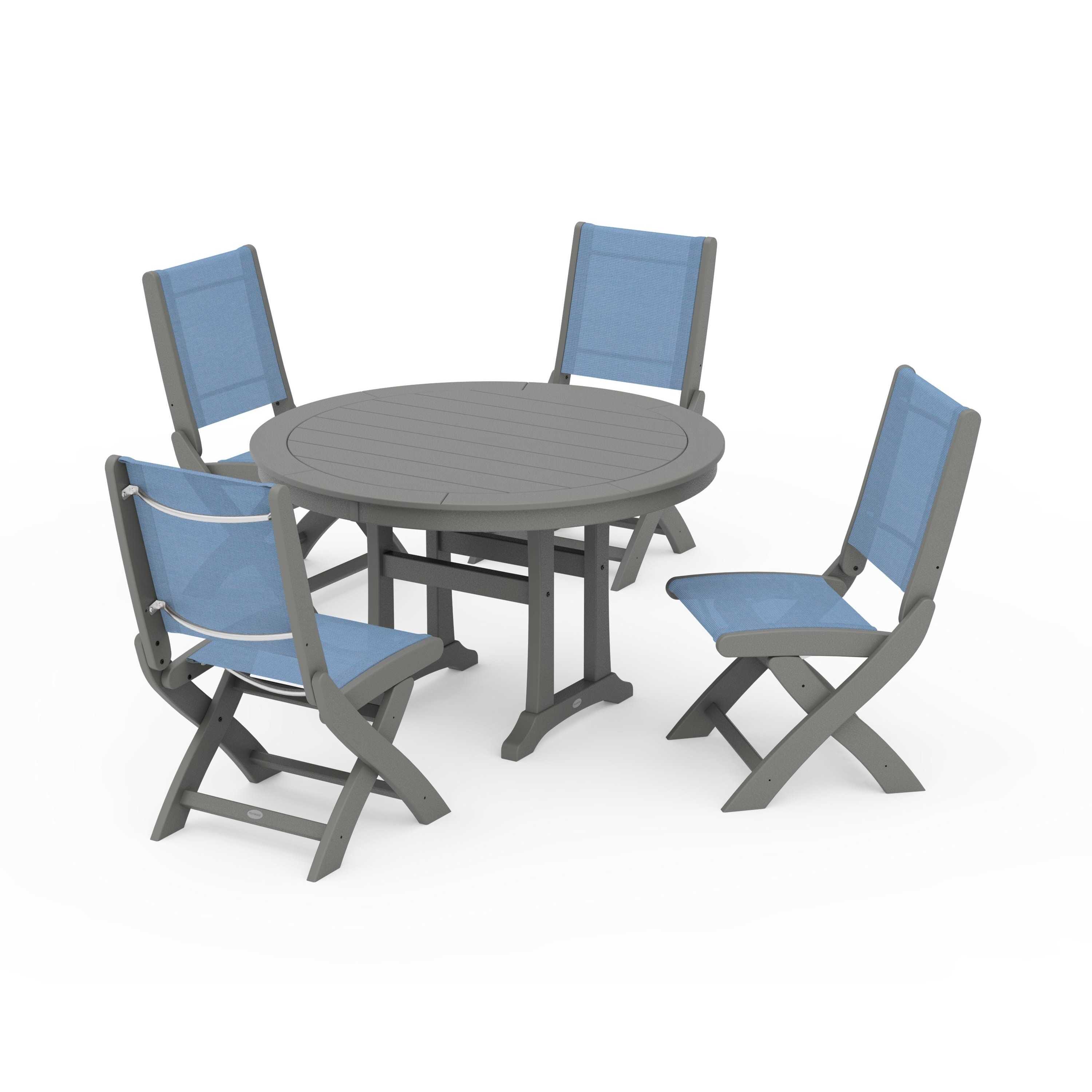 Coastal Folding Side Chair 5-Piece Round Dining Set With Trestle Legs - Image 129