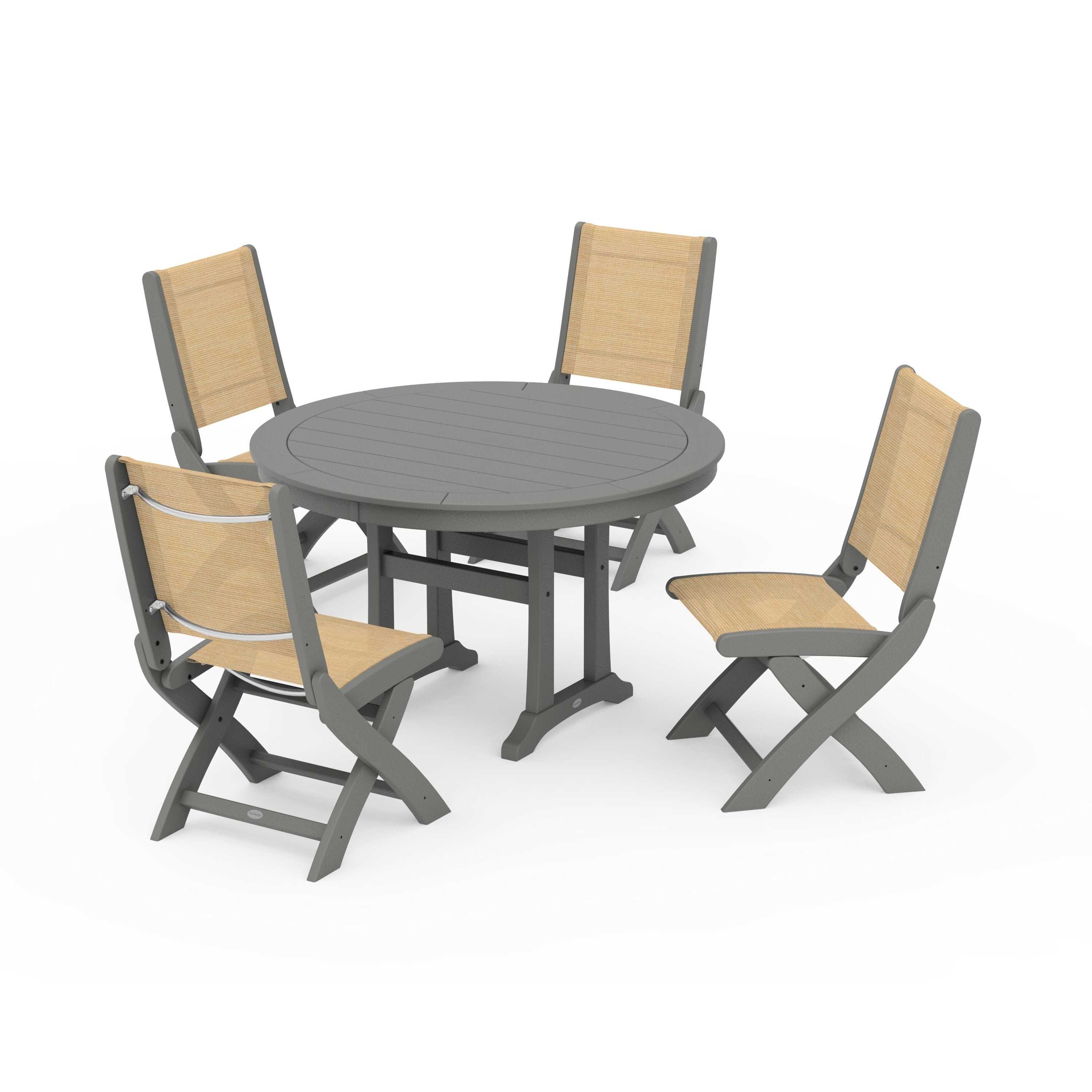 Coastal Folding Side Chair 5-Piece Round Dining Set With Trestle Legs - Image 130