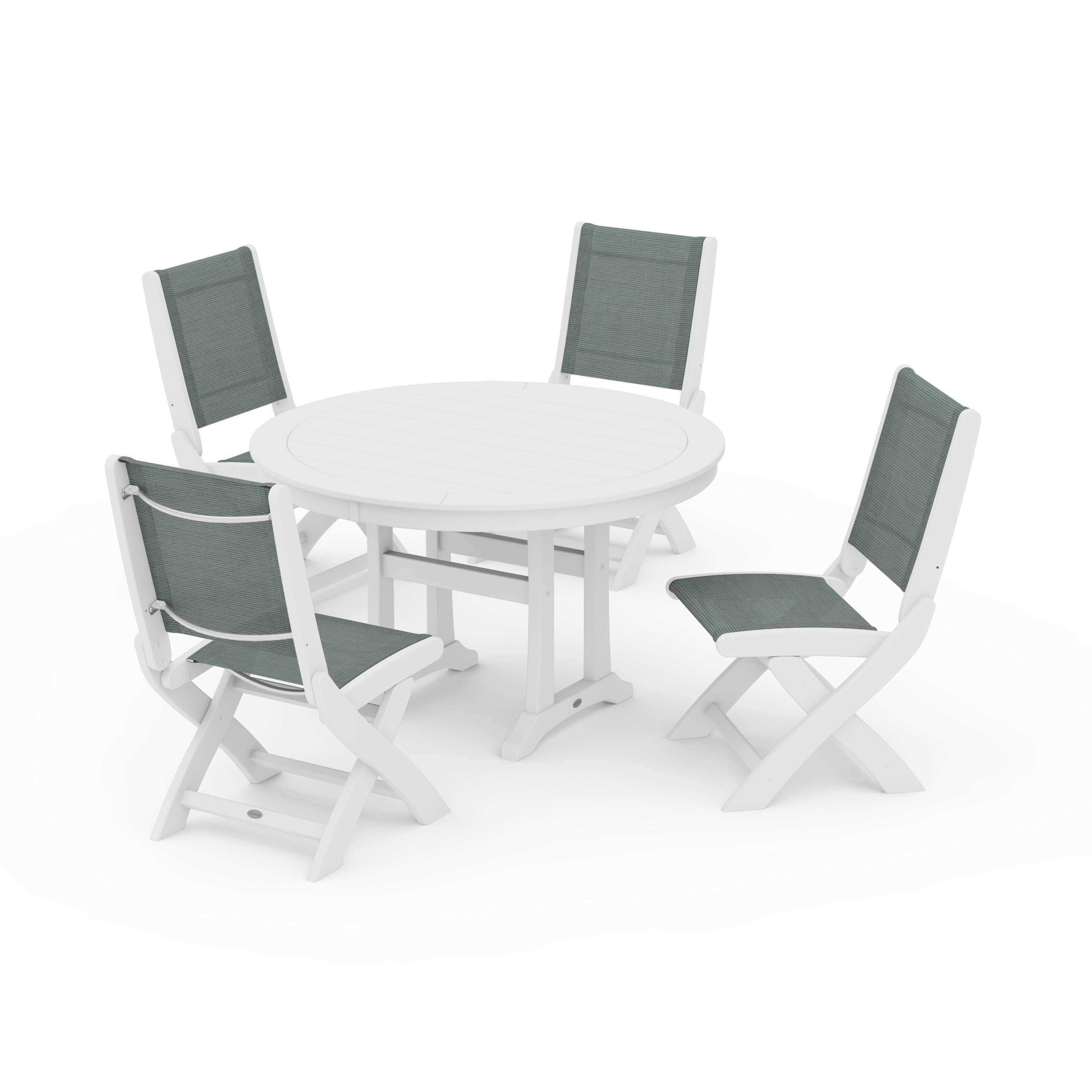 Coastal Folding Side Chair 5-Piece Round Dining Set With Trestle Legs - Image 131