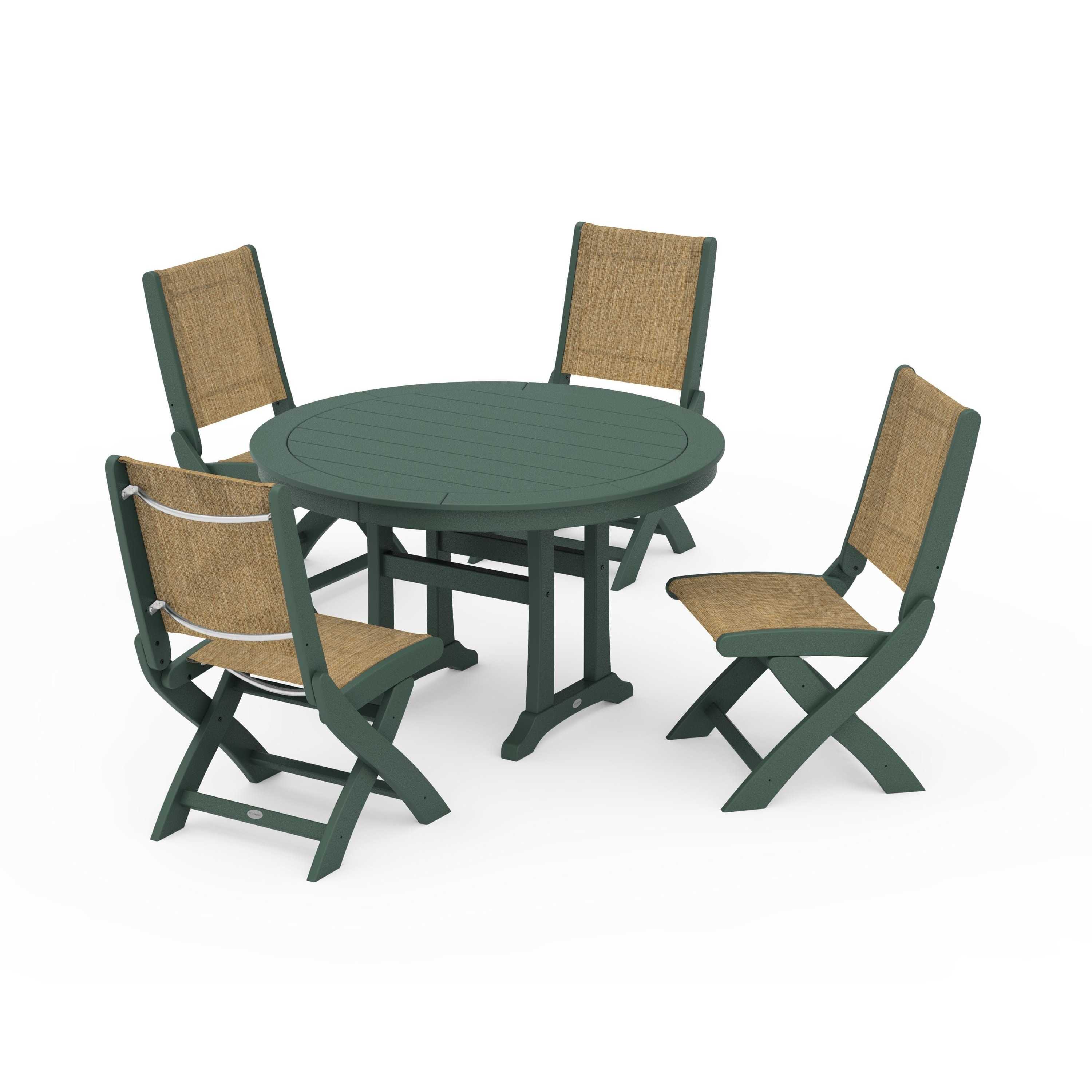 Coastal Folding Side Chair 5-Piece Round Dining Set With Trestle Legs - Image 132