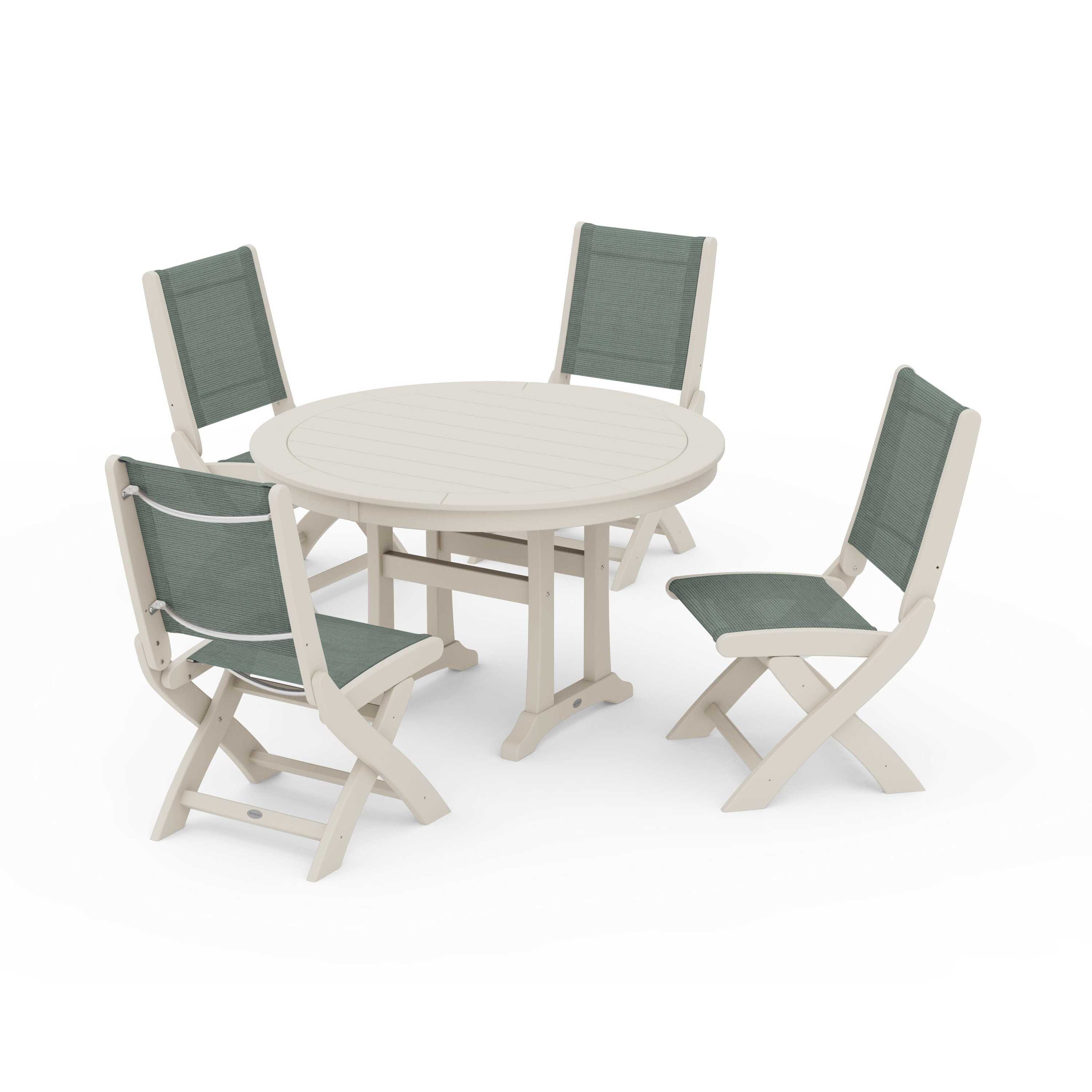 Coastal Folding Side Chair 5-Piece Round Dining Set With Trestle Legs - Image 133