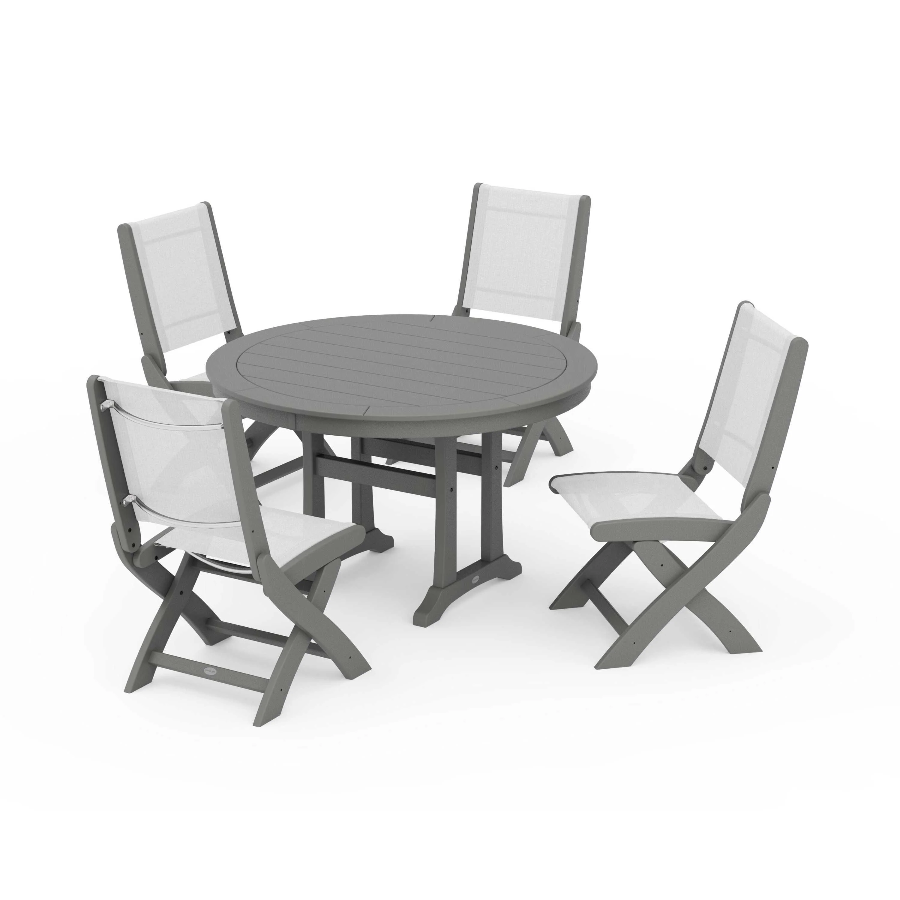 Coastal Folding Side Chair 5-Piece Round Dining Set With Trestle Legs - Image 134